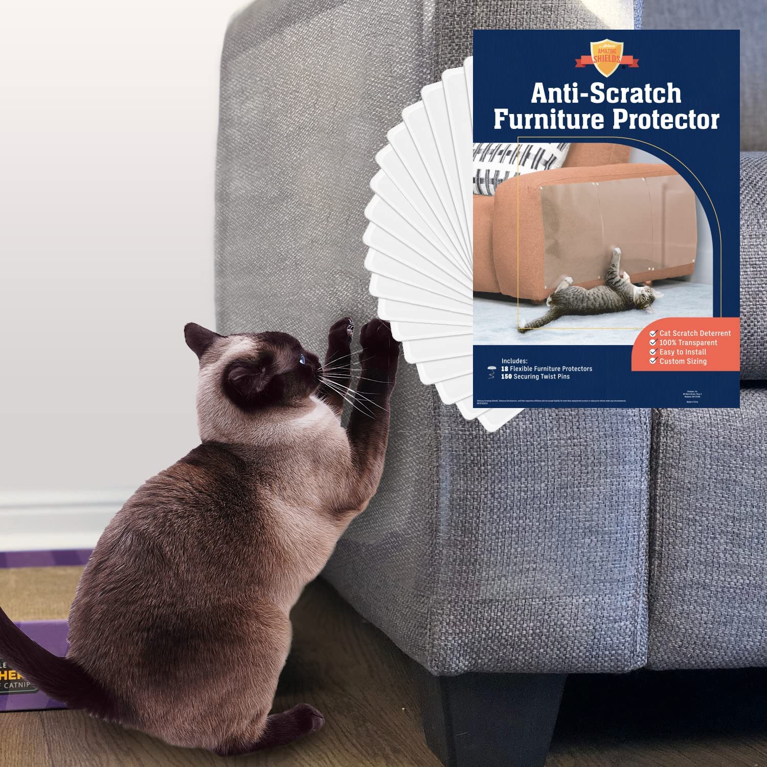 Stelucca Amazing Shields Disuasorio de arañazos para Gatos, Paquete de 18, Protectores de Muebles de 17 x 12 Pulgadas de Gatos para sofá, Almohadilla Transparente, antiarañazos y Protector de sofá