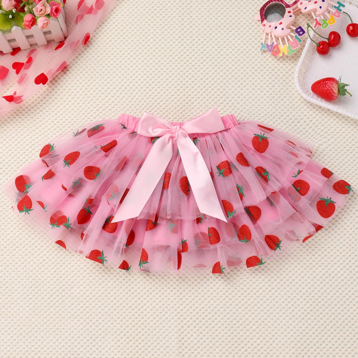 ODASDO Baby Girls First Birthday Cake Smash Outfit Cotton Short Sleeve Romper Tiered Tutu Skirt Bowknot Headband Set - Image 6