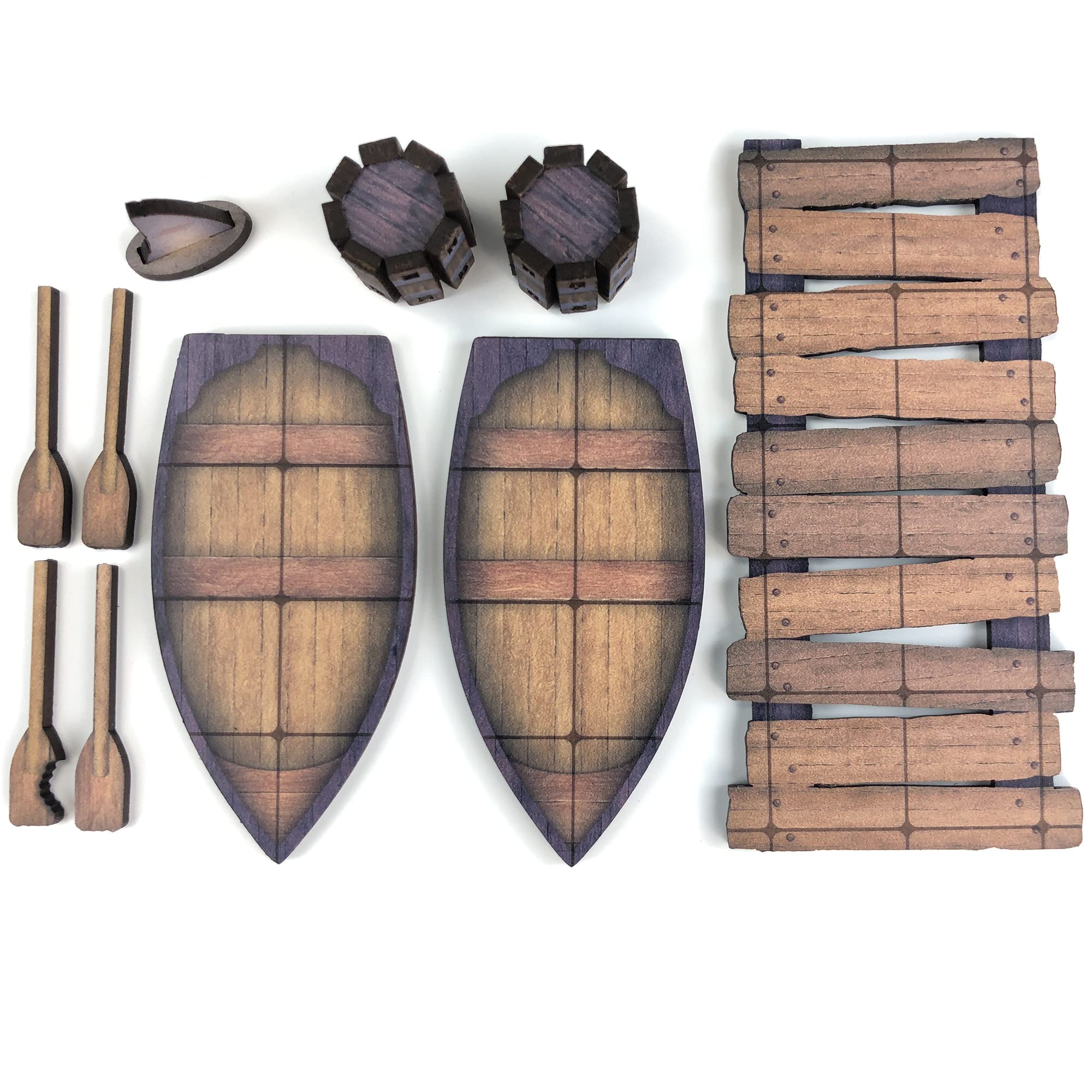 DND Island Rowboat Set | Full Color Wooden Battle Map Terrain | 25mm/1” Grid Size