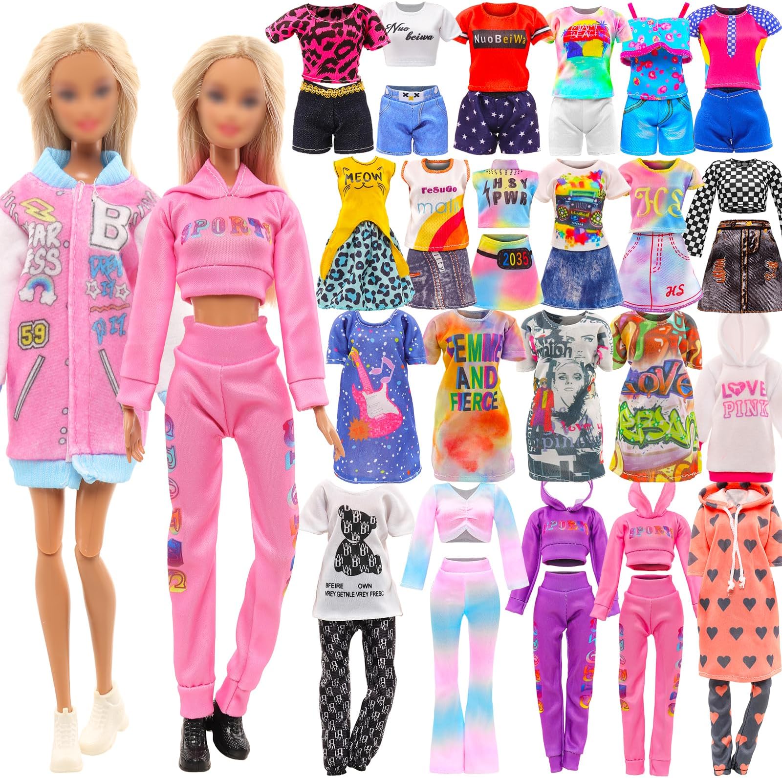 10 Set Doll Clothes for 11.5 Inch Girl Doll Include 4 Fashion Dresses 1 Hooded Sport Sweatshirt Set 4 Tops, 4 Short Fashion Outfits 1 Casual Wear for 11.5 Inch Doll Clothes Set Random Style (NO Doll)