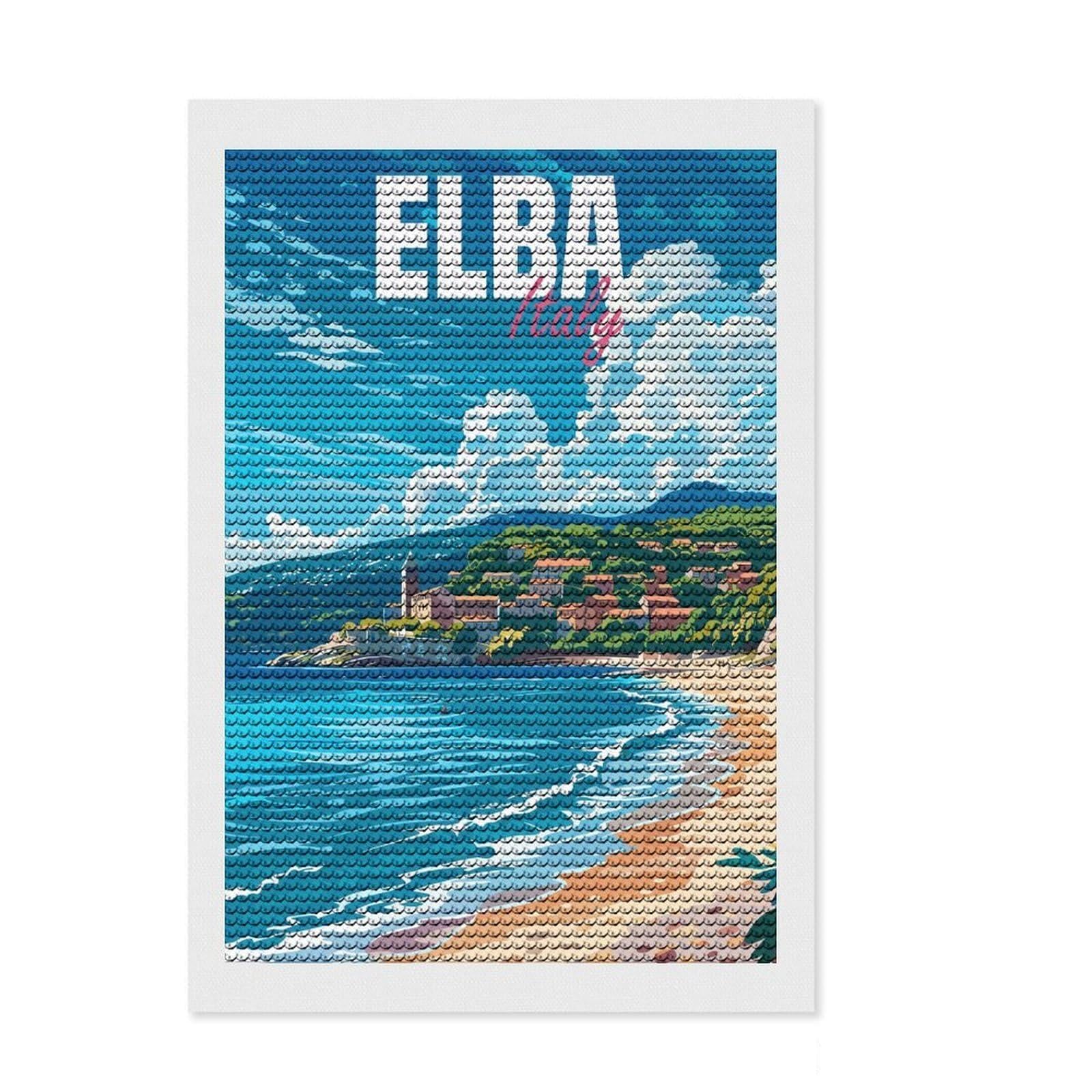 Junmoney Elba Island Italy 5D Diamond Painting Kit 8"x12", Round Gems, Festive Craft Gift, Fun Craft Activity, Modern Decor, for Adults