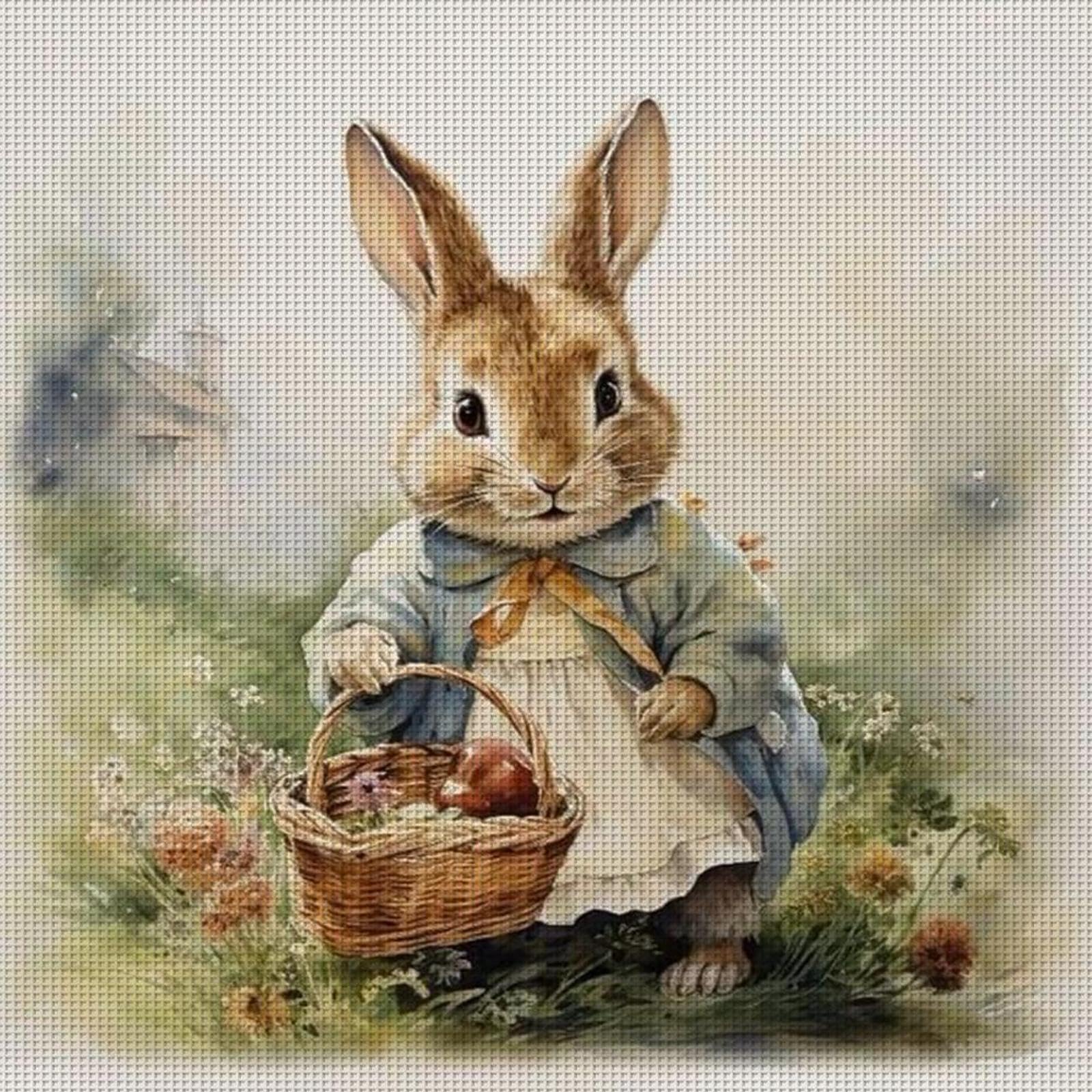 Easter Retro Rabbit 11CT Stamped Cross Stitch Kits for Adults - Needlepoint Kits for Beginners, Embroidery Ornament Kit for Home Decor & Gifts(40 * 40cm)
