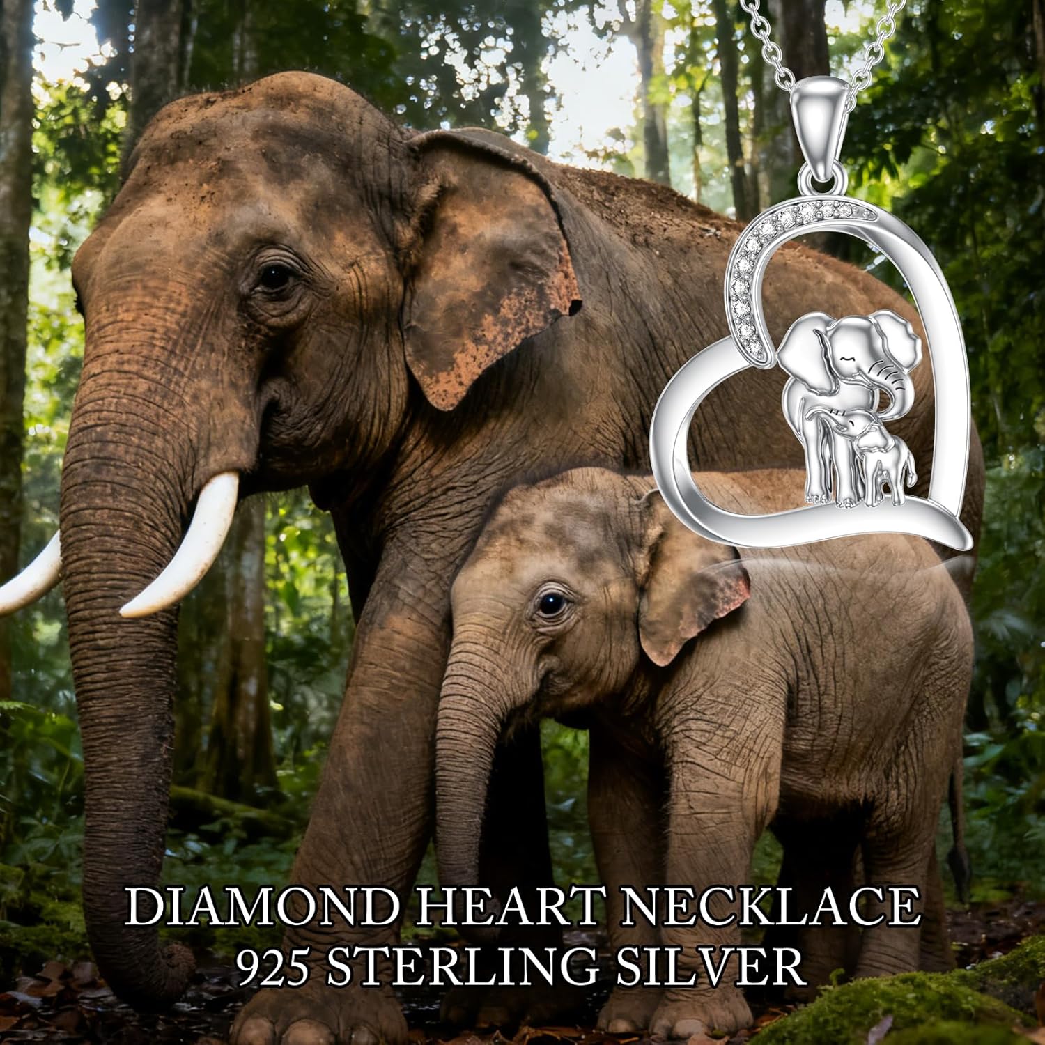 Diamond Elephant Necklace for Women 925 Sterling Silver Elephant Heart Pendant Jewelry Gifts for Mom Wife Her - Image 7