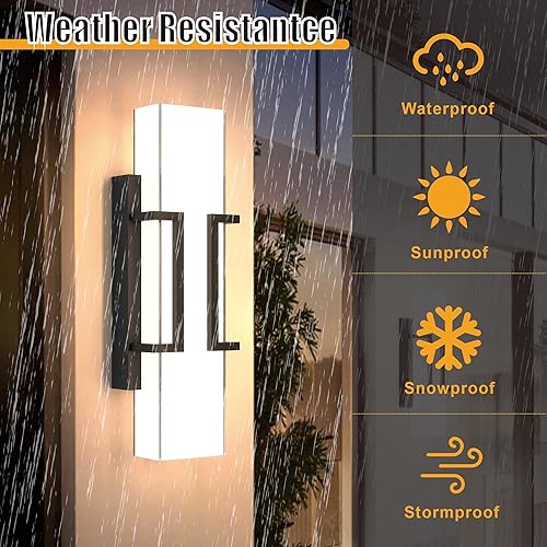 Miniatura 3 de Hyunbae Luces LED de pared, 16 pulgadas, moderna lámpara de pared para exteriores, lámpara de porche impermeable para exteriores, iluminación
