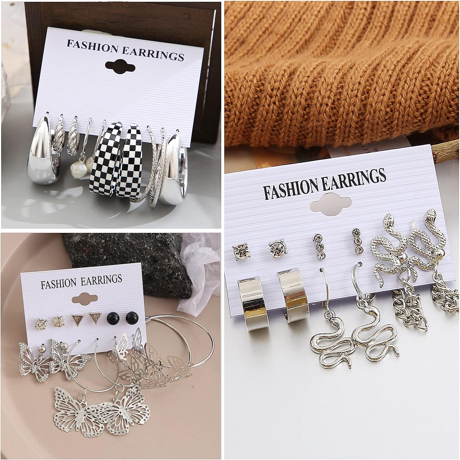 37 Pairs Silver Hoop Earrings Set for Women Multipack Fashion Drop Dangle Earring Packs Pearl Studs Butterfly Earrings Hypoallergenic Chunky Hoops Jewelry for Valentine's Day Gifts - Image 5