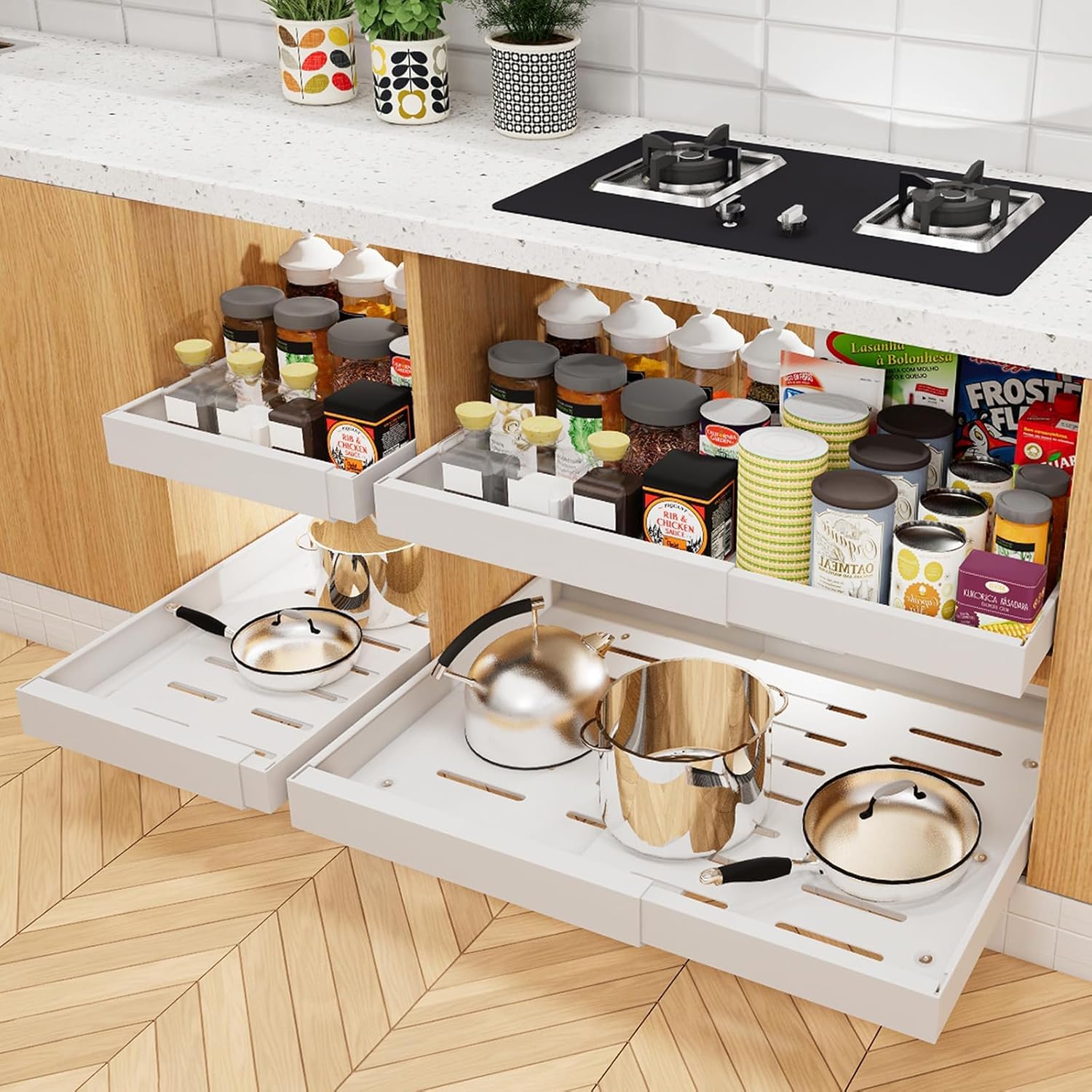 Teleskop Schublade Für Küchenschränke - Ausziehbarer Organizer Mit Klebebefestigung