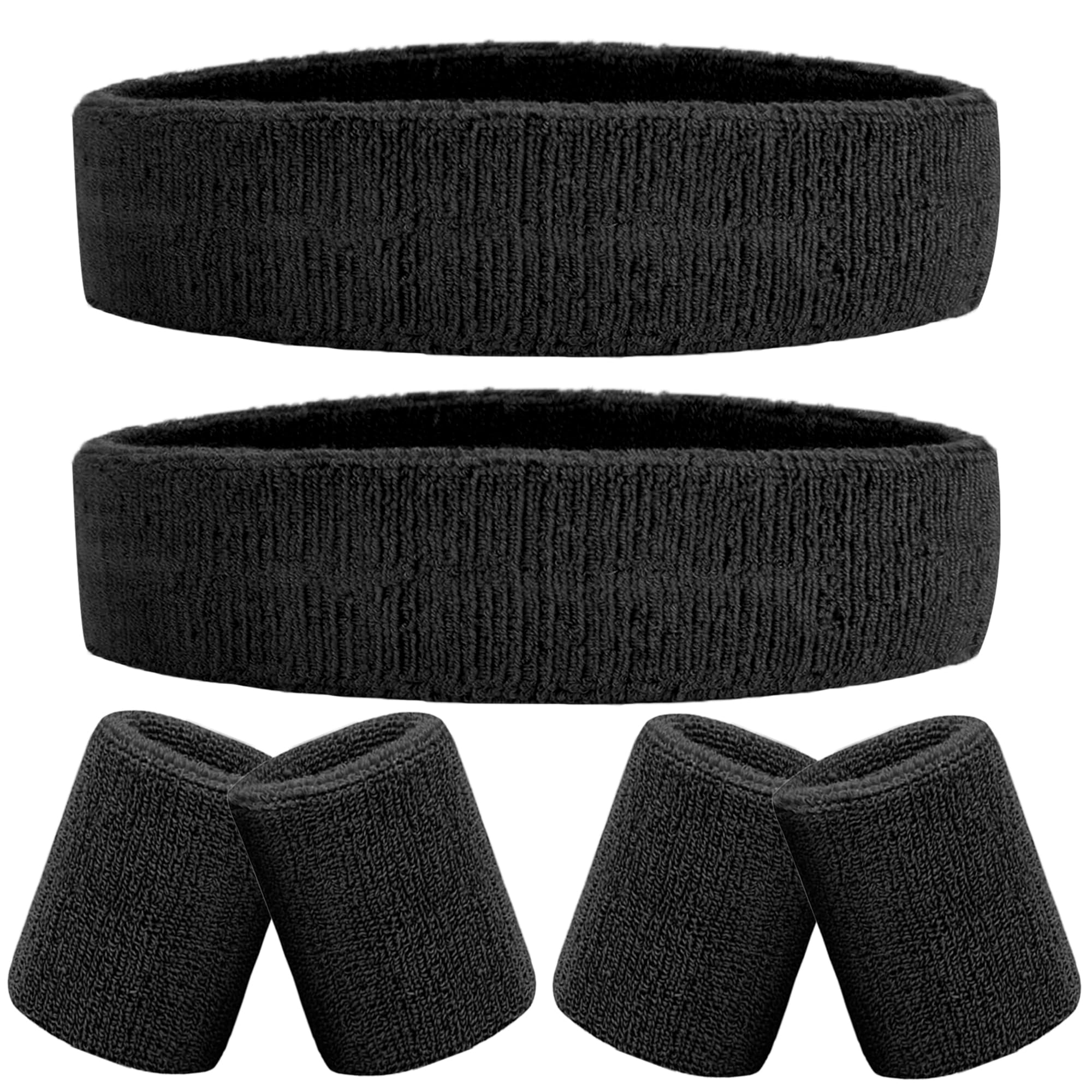 6 Pieces Sweatband Set Sports Headband Wristband Set, Moisture Wicking Athletic Sweatbands 4 Wrist Sweatband and 2 Headbands, Terry Cloth Sweat Absorbing Head Band for Workout