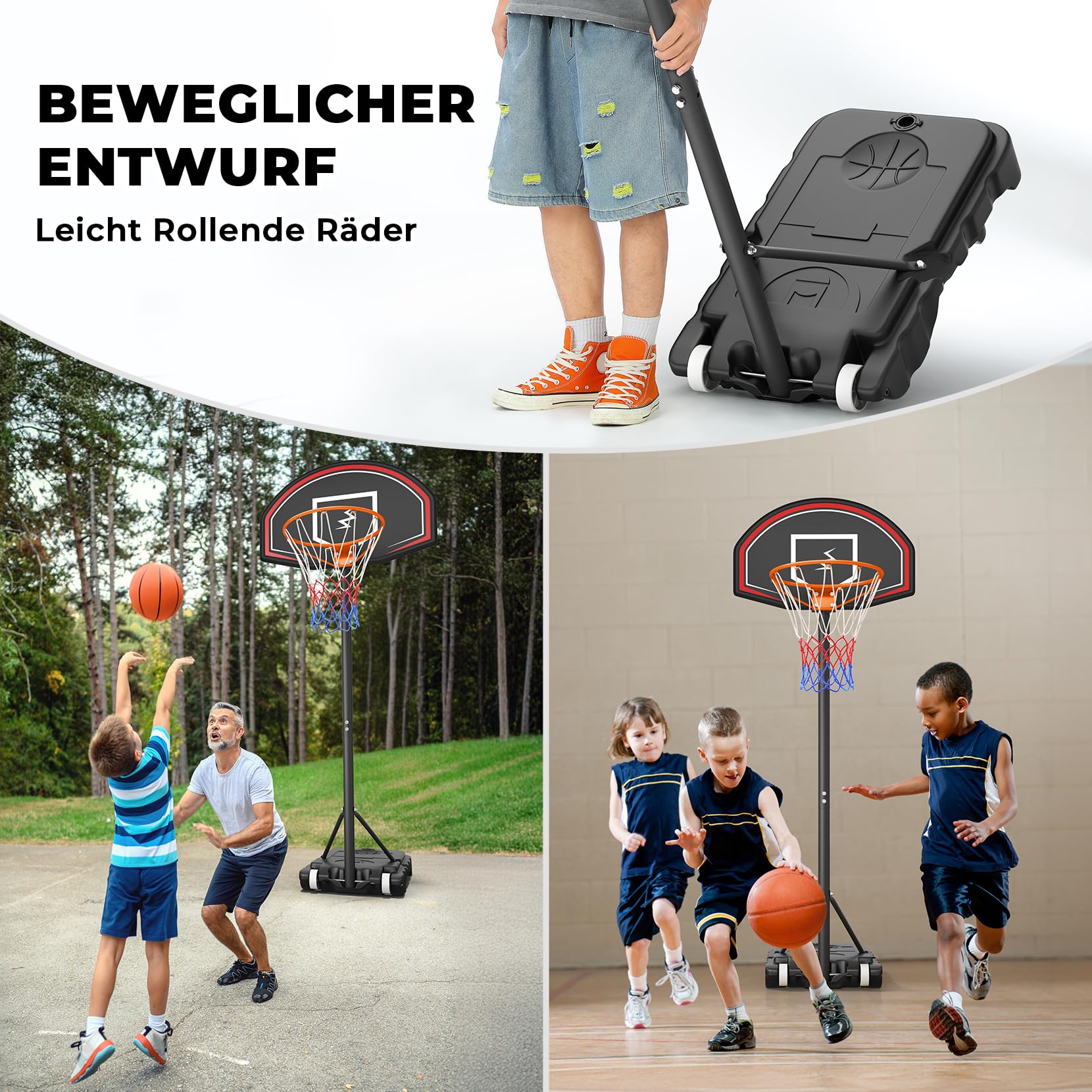 YOLEO Basketballkorb Outdoor für Kinder, 110-210cm höhenverstellbar, transportabler Basketballständer mit Rollen
