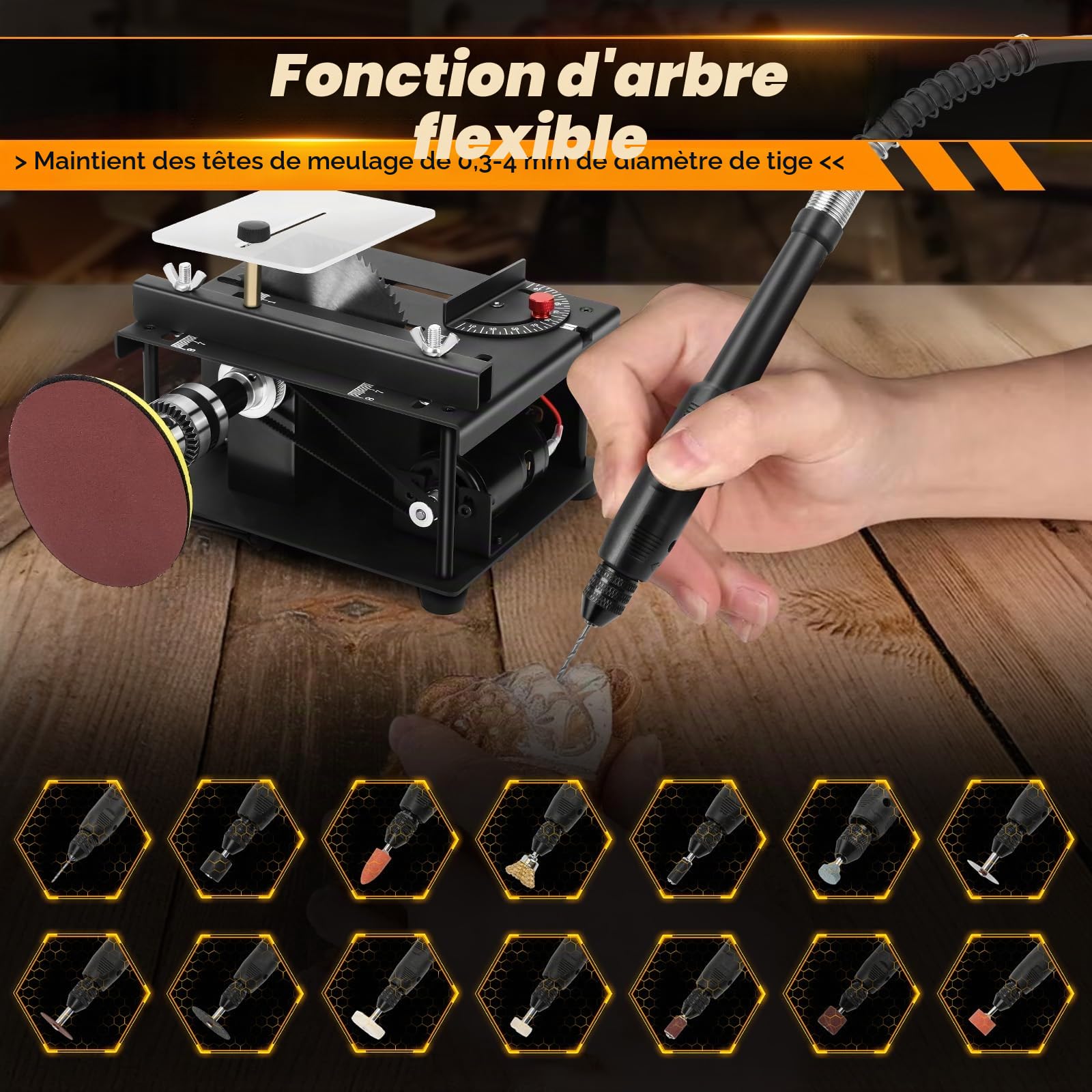 Mini Scie de Table 100W avec Ponceuse à Bande, 5 Lames 30mm pour Travaux du Bois et DIY