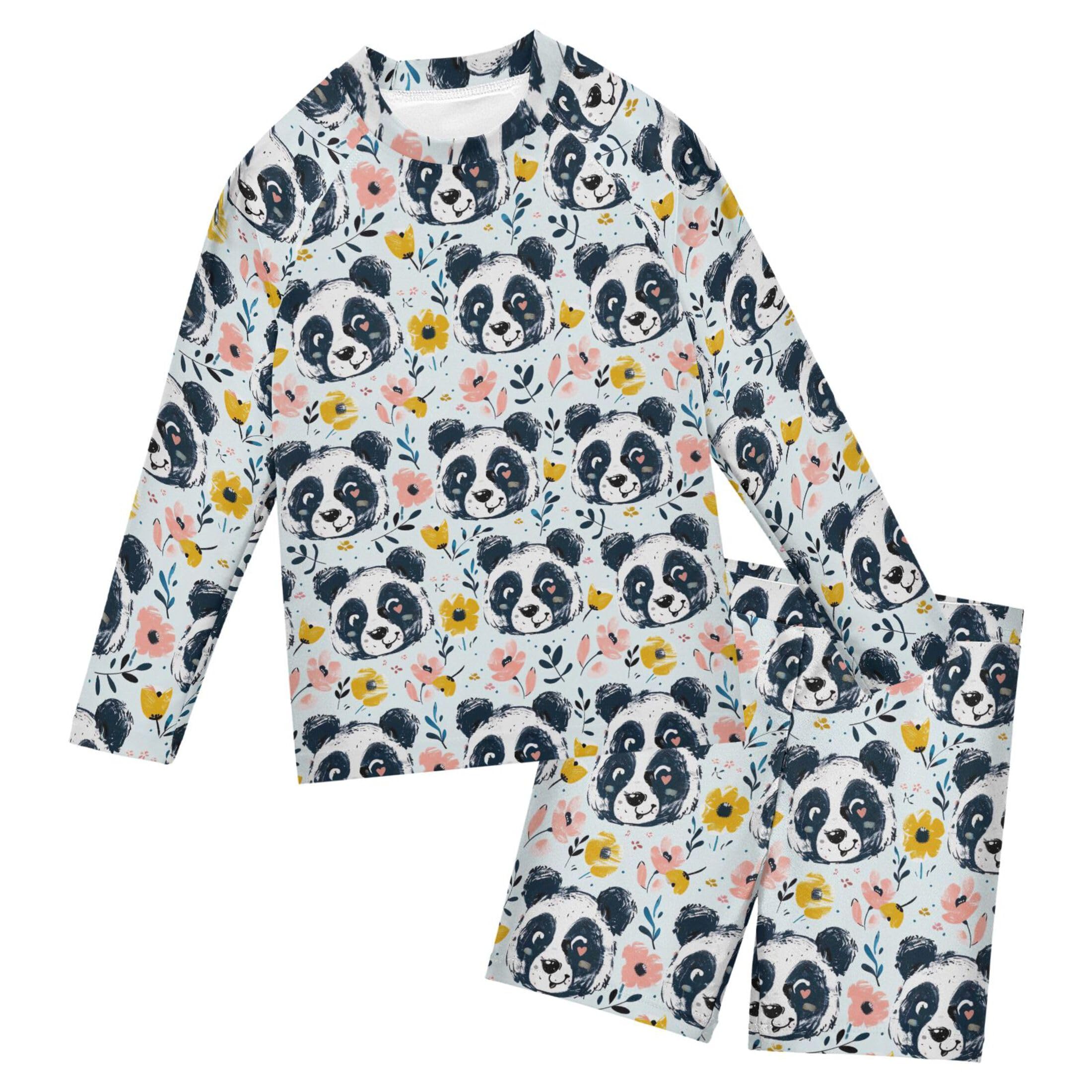 Panda Animal Cute Baby Boys' Toddler Long Sleeved Rashguard Swim Bathing Suit Set B0403839