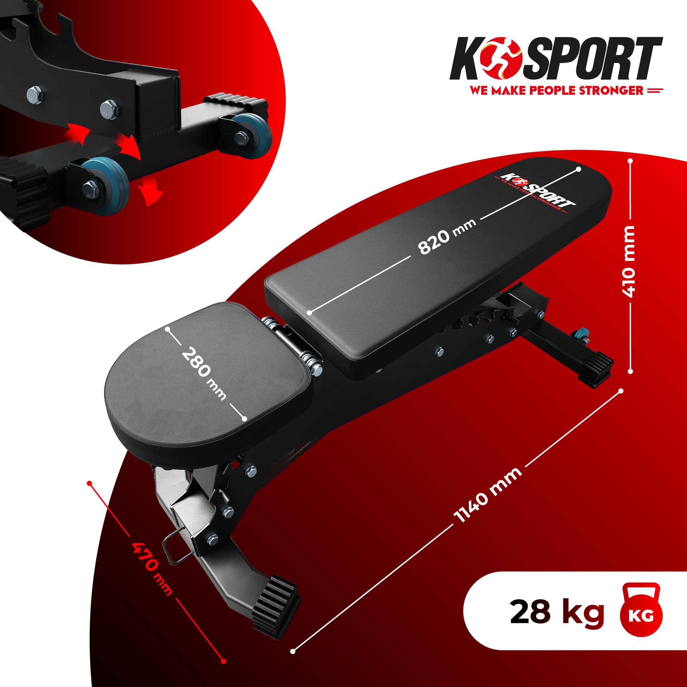 K-Sport: * Black Line * – Panca professionale | Panca professionale di alta qualità fino a 375 kg | Panca multifunzione regolabile in più posizioni, panca inclinata e panca piatta