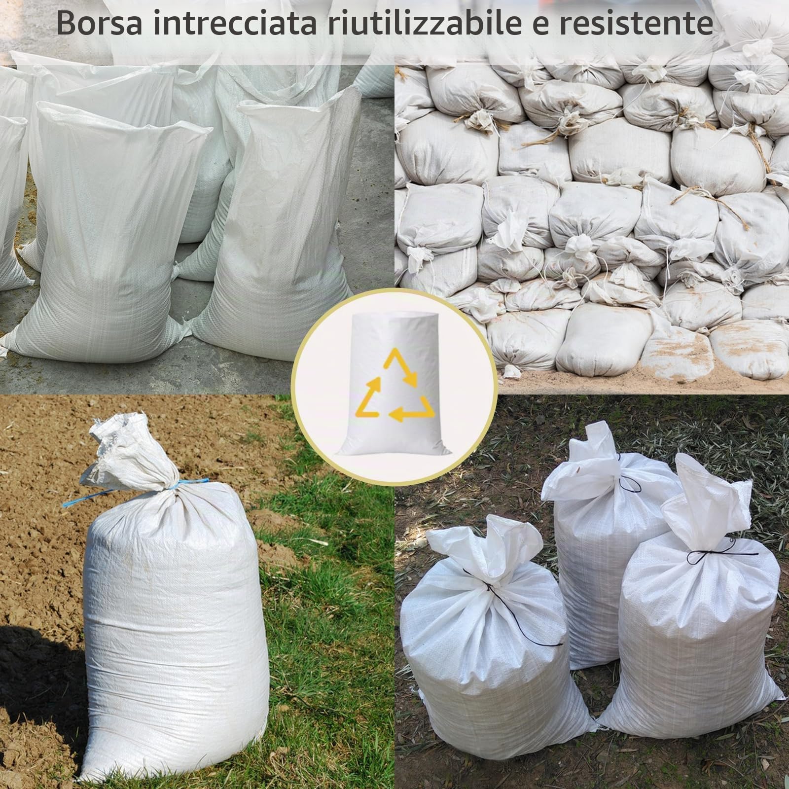 15 sacchetti in PP, 60x105 cm, grandi per detriti stabili, portata 50 kg