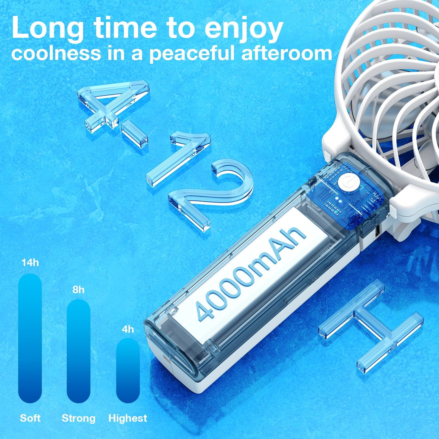 VersionTECH. Portable Handheld Fan 2Pack, White+Blue Powerful 180° Foldable Rechargeable Clip Fan with 3 Speeds