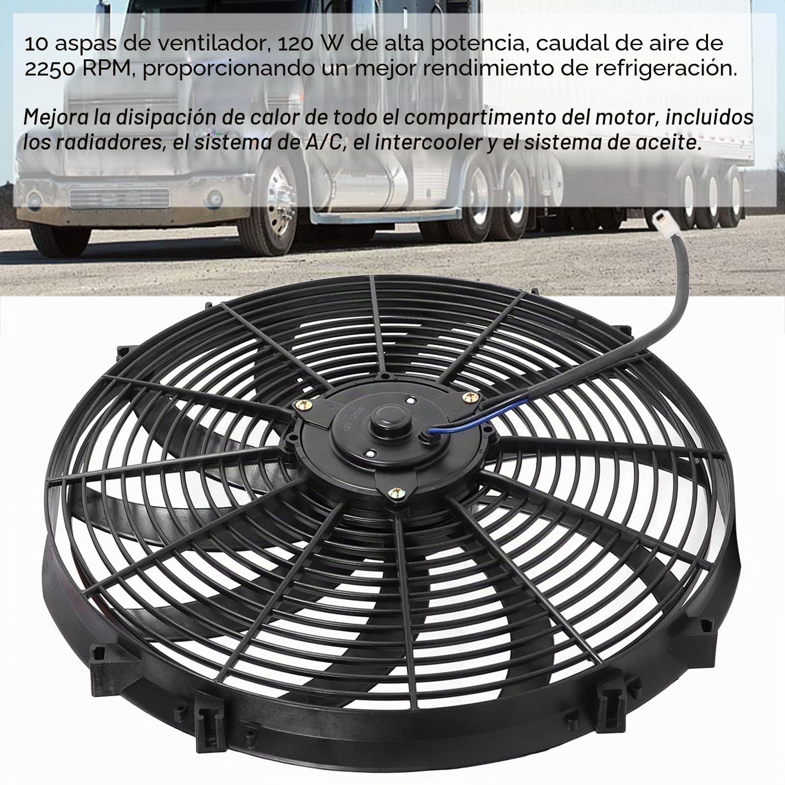 Ventiladores de motor, ventilador eléctrico para aire acondicionado de coche, 16 pulgadas, 10 cuchillas, reemplazo de modificación de empuje y tracción para camiones, RVs DC 12V
