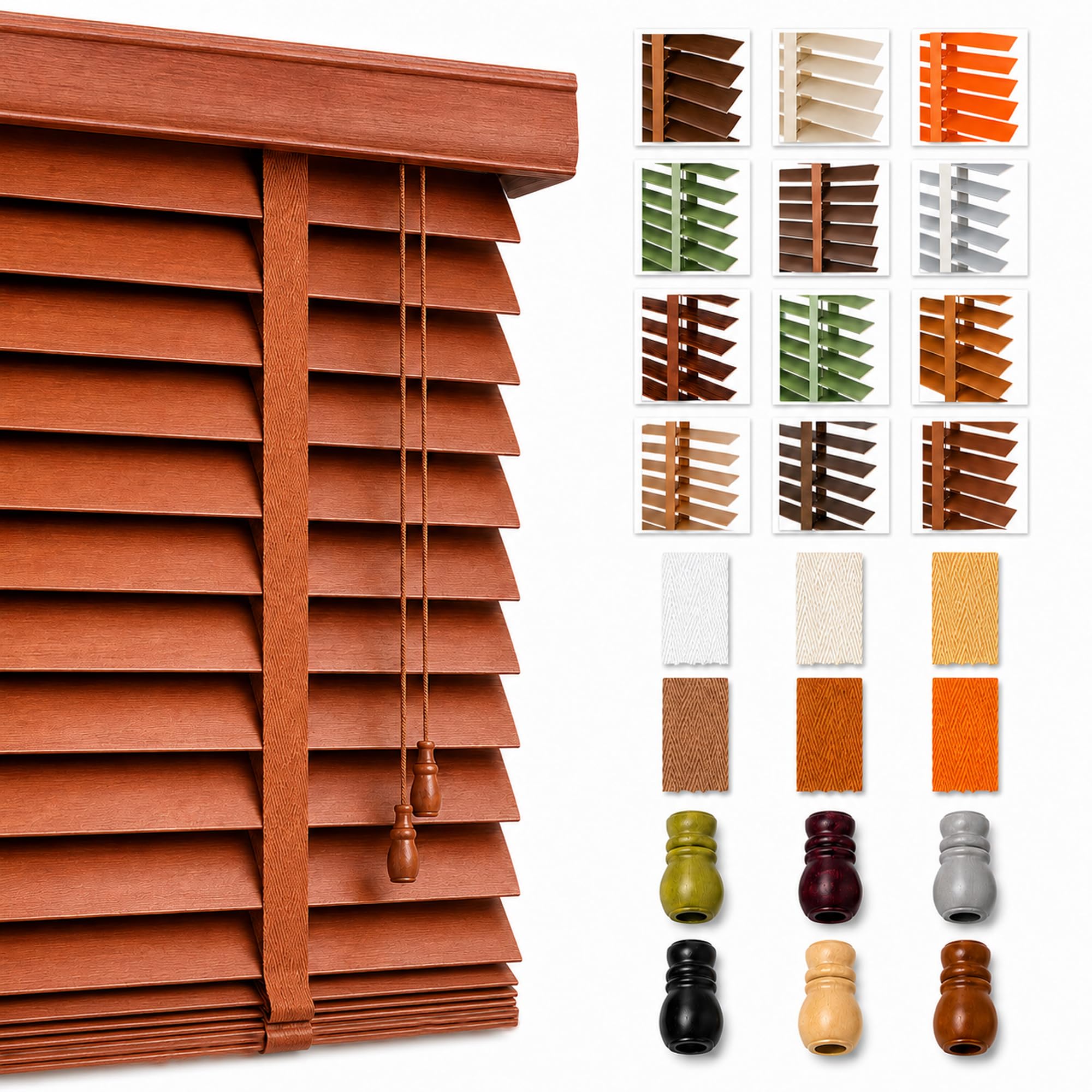 Store venitien Bois sur Mesure pour fenetre Interieure, Bois de Paulownia veritable avec Lames 50 mm, Pose avec percage, Cordon, Protection visuelle et reglage de la Lumiere Walnussfarben