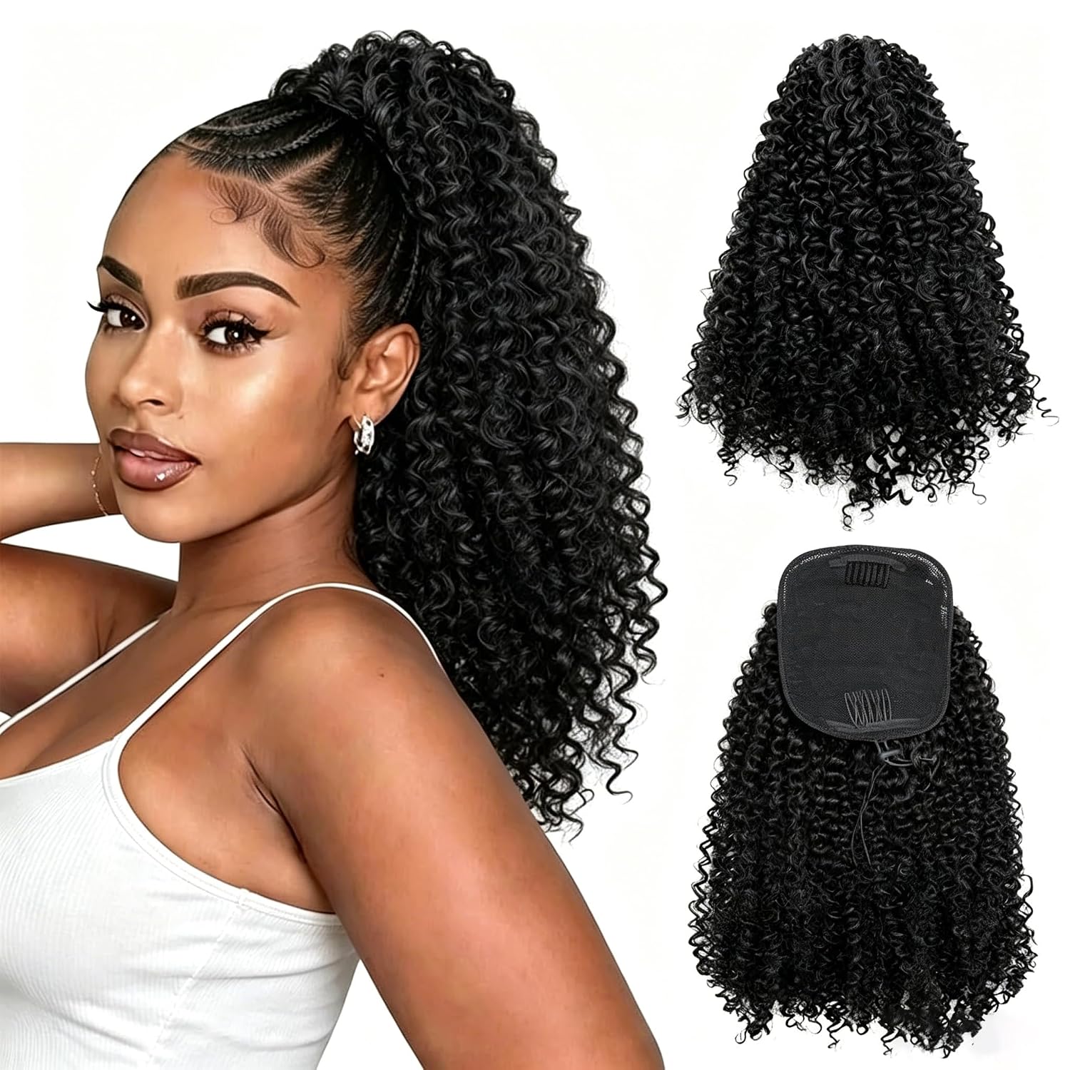 Ponytail Extension Human Hair - 16 Inch Afro Kinky Curly