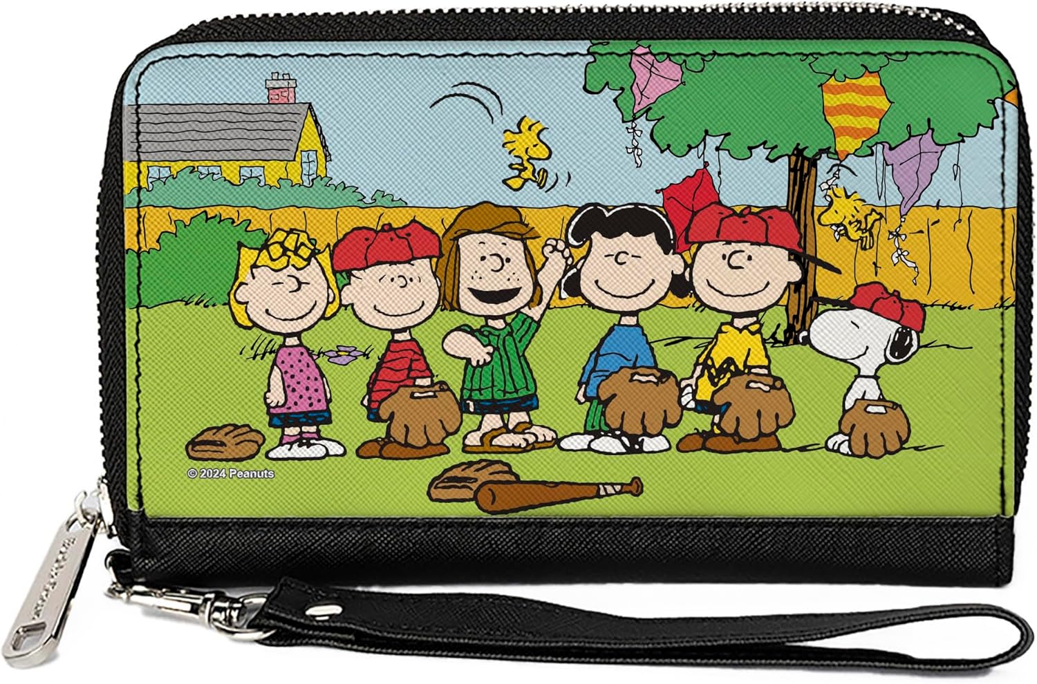 Buckle-Down Peanuts Wallet, Zip Around, Peanuts Gang Backyard Baseball Group Pose, Vegan Leather