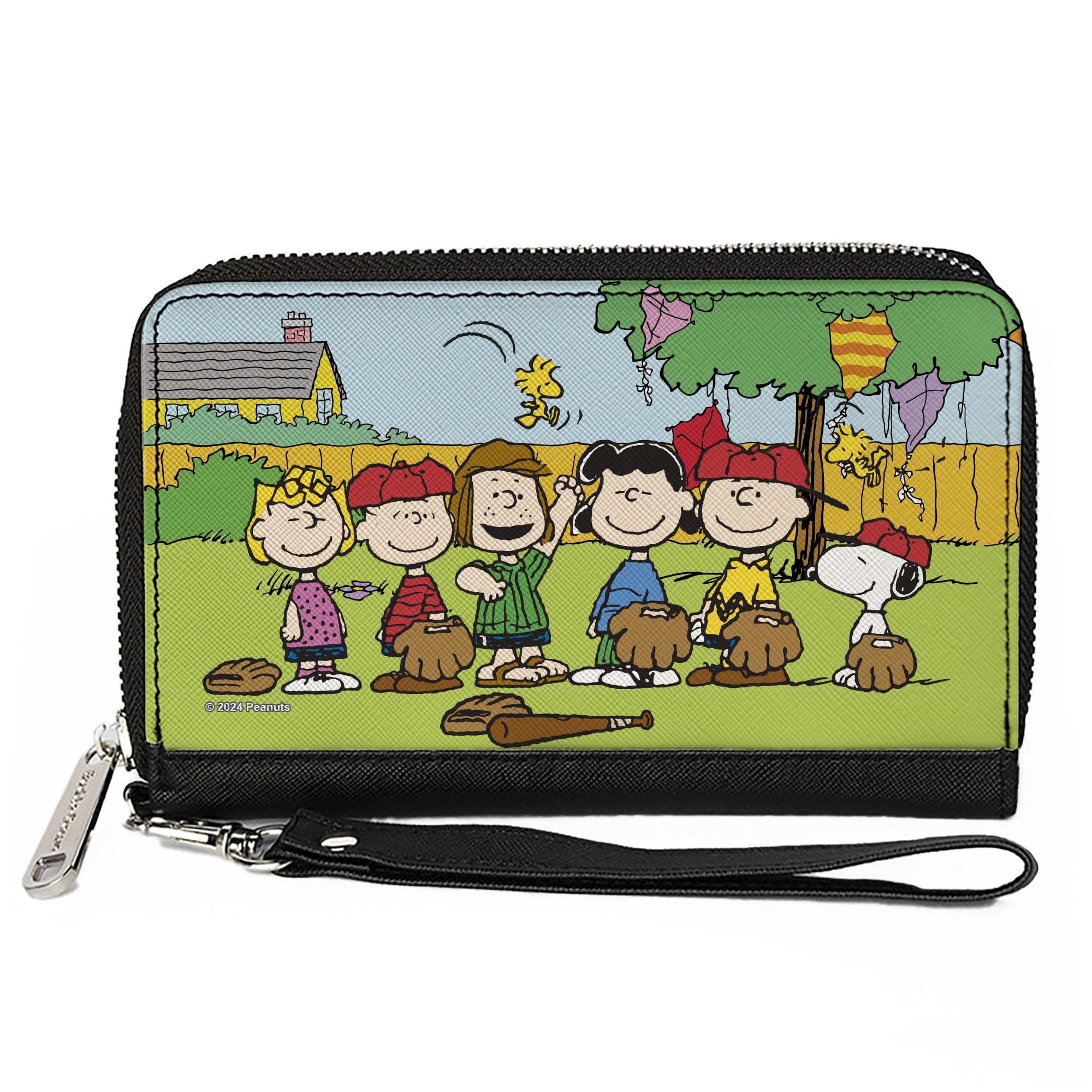Buckle-Down Peanuts Wallet, Zip Around, Peanuts Gang Backyard Baseball Group Pose, Vegan Leather