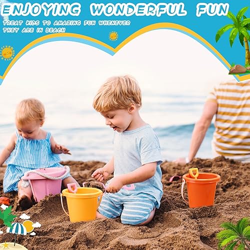 Miniatura 4 de Silipull Cubos de arena y palas para niños, cubo de playa de 5.5 pulgadas con asas, palas de playa de plástico, regalos de fiesta de verano, fiesta