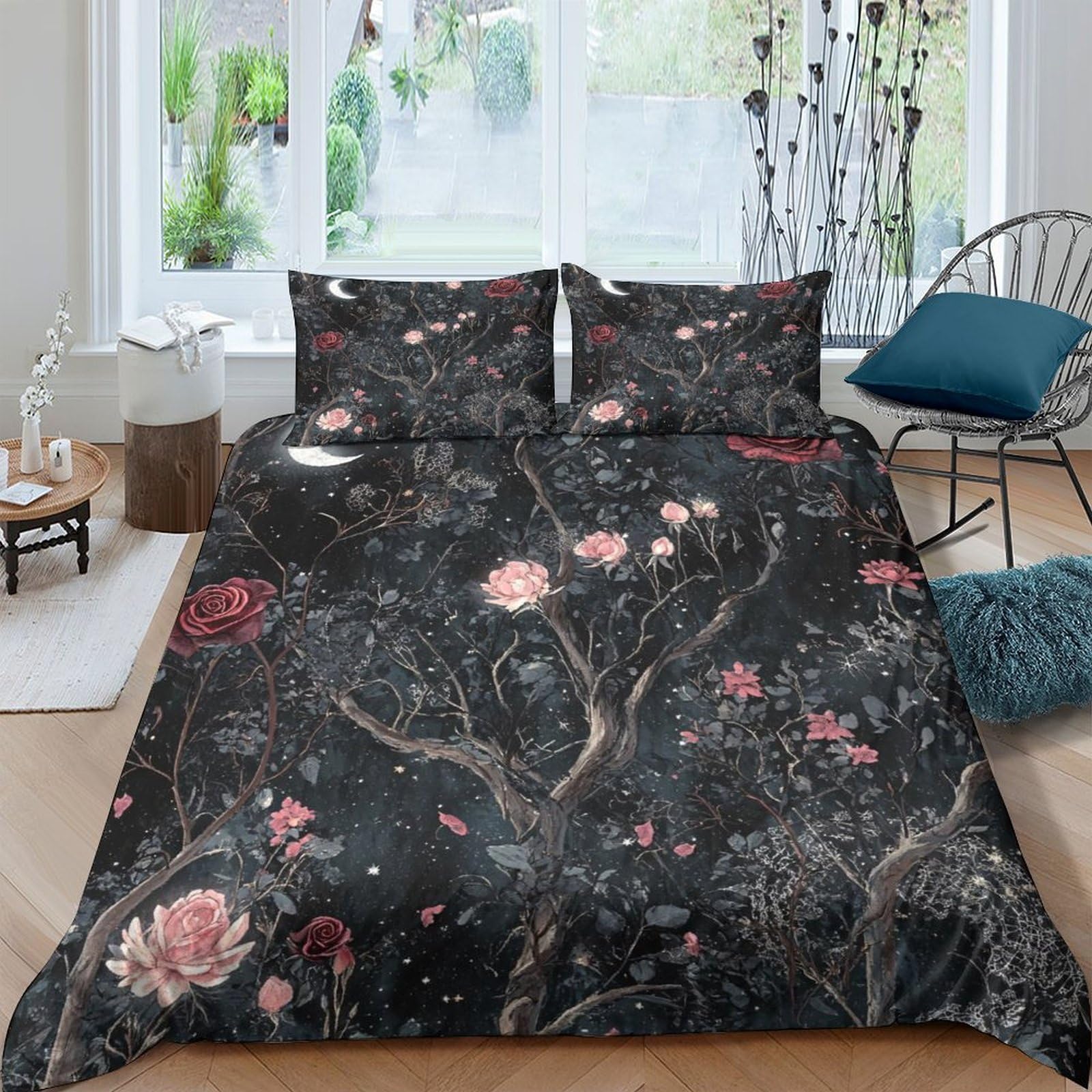 Ctjqhvkz Style-1 3D Printed Dark Floral Fitted Sheet Microfiber Soft Breathable Vintage Rose Bed Sheet For Bedroom Guestroom Decor Single（135X200cm）