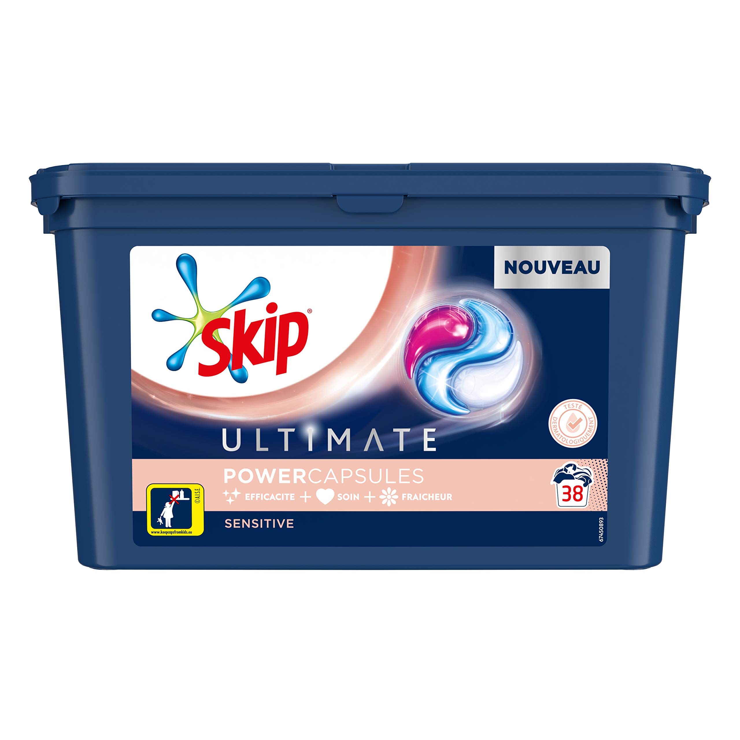 Skip Lessive Capsules Trio Ultimate Sensitive Peaux Sensibles & Bébés x38 lavages