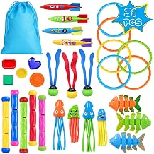 31Pcs Swim Dive Toys Pool Games Outdoor Water Essential Bath Accessories for Kid Toy Age 3 4 5 6 7 8 9 10 11 12 Year Old Cool Girl Boy Stuff Fun Summer Gift