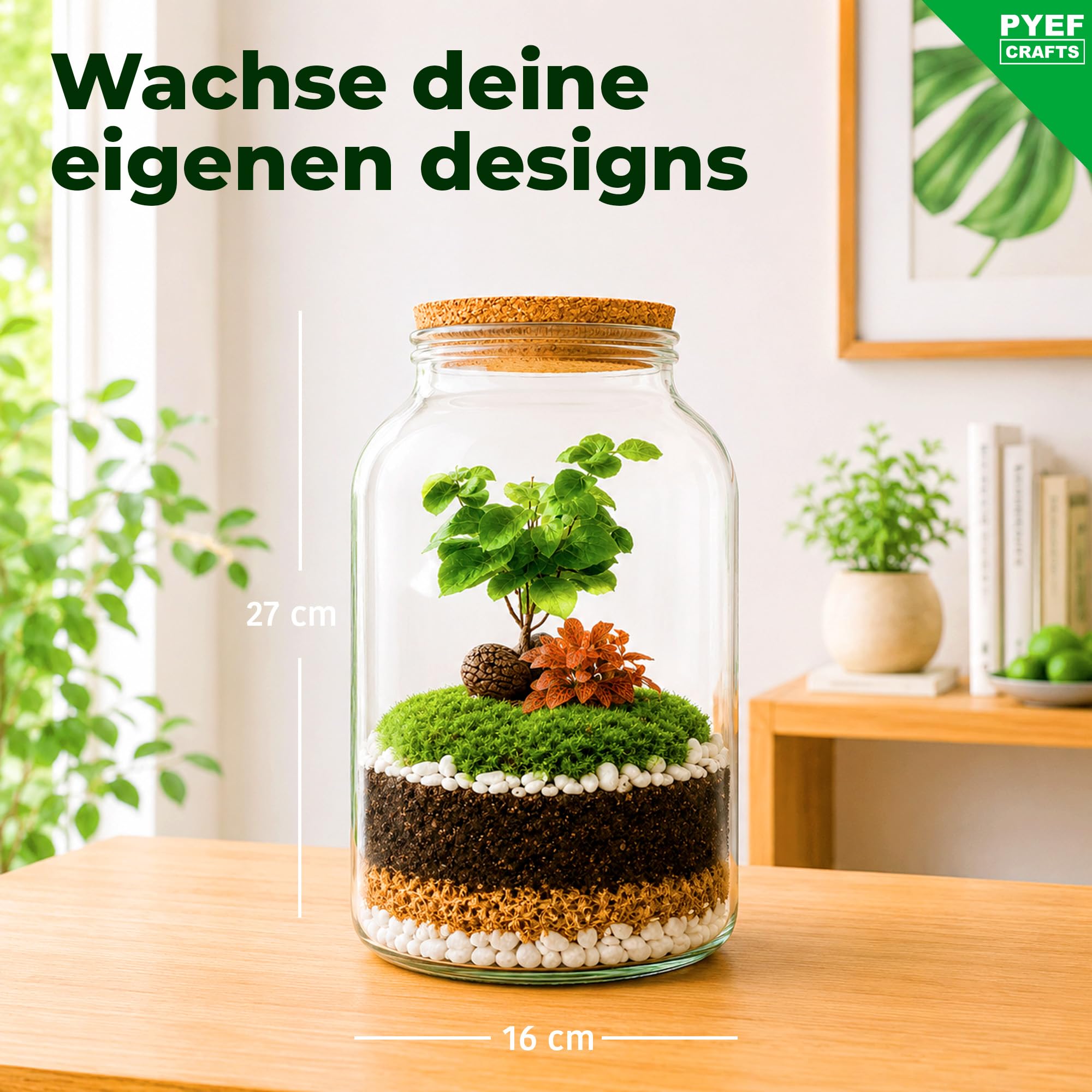 Flaschengarten Komplettset XL für Ökosystem im Glas - 4L Terrarium Pflanzen für Biotop Im Glas - Biosphäre Terrarium Set - Kit Ohne Pflanze (Flaschengarten Groß 4L)
