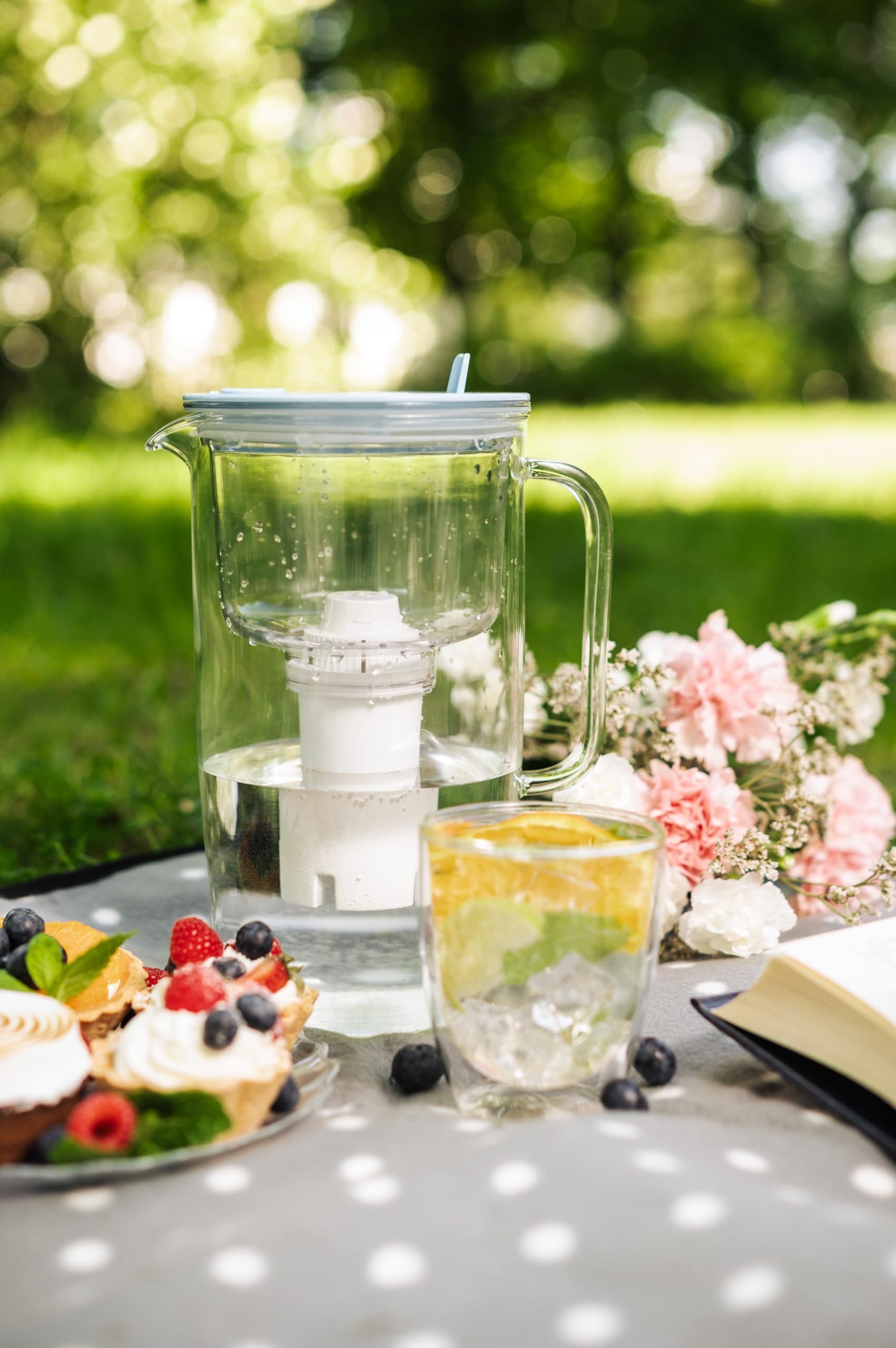 Aqualogis Sonata 2.9L Caraffa Filtrante in Vetro Borosilicato - Include 1 Cartuccia UniX - Celeste - Riduce Calcare, Cloro e Odori - Design Elegante e Moderno