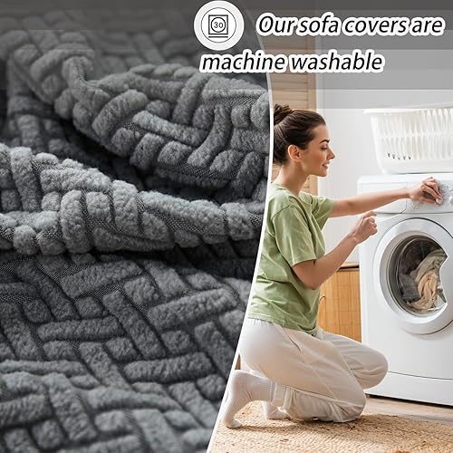 Miniatura 9 de Juego de 2 fundas para reposabrazos de sofá, de poliéster, elásticas, antideslizantes, protectores de muebles, fundas lavables (blanco marfil, M)