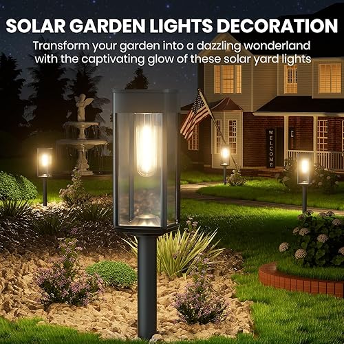 Miniatura 7 de Luces solares de camino para jardín exterior, paquete de 8 luces solares brillantes para exteriores, luces solares impermeables para patio, césped,
