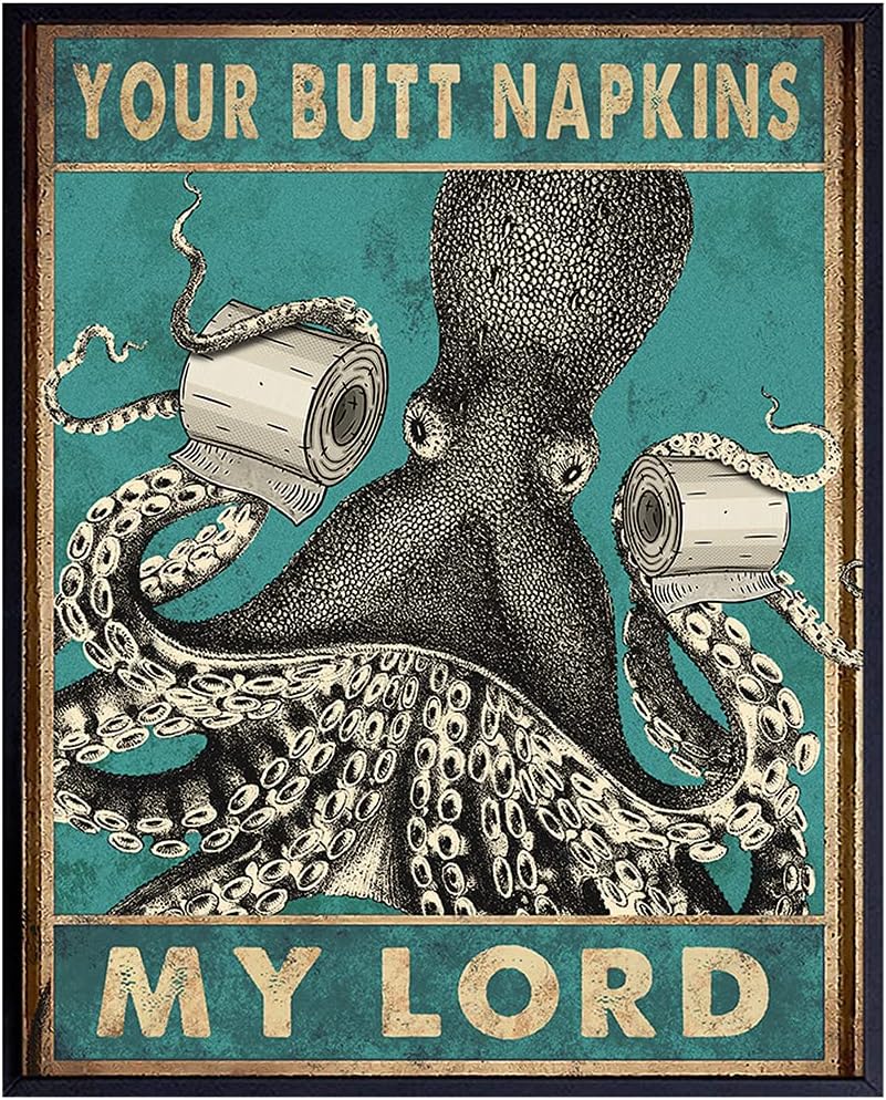 Octopus Nautical Bathroom Decor - Butt Napkins - Beach Bathroom Decor - Bath Wall Decor - Funny Bathroom Decor - Guest Bathroom Decorations - Toilet Paper Wall Art - Restroom Sign - Powder Room Decor