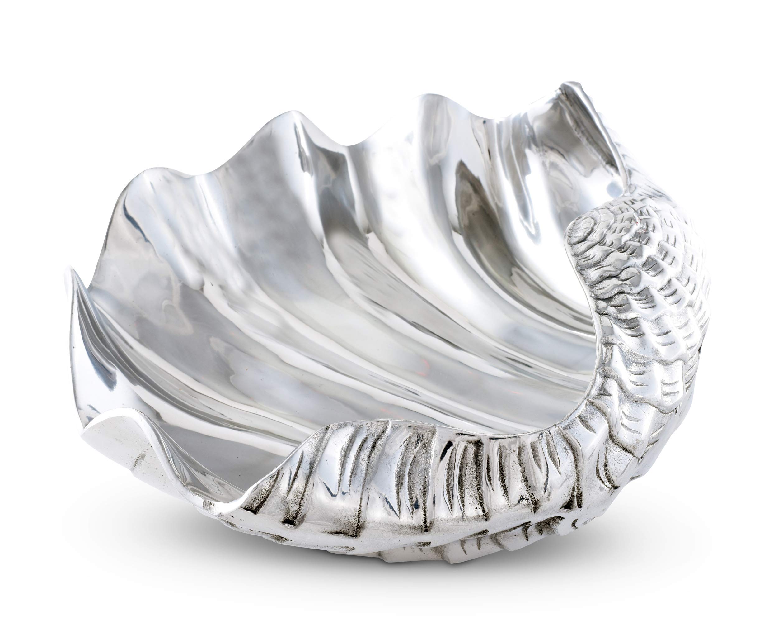 Arthur Court Designs Aluminum Metal Ocean Giant Clam Shell Bowl Unique Coastal/Sea Décor 17.5 inch x 7 inch Tall
