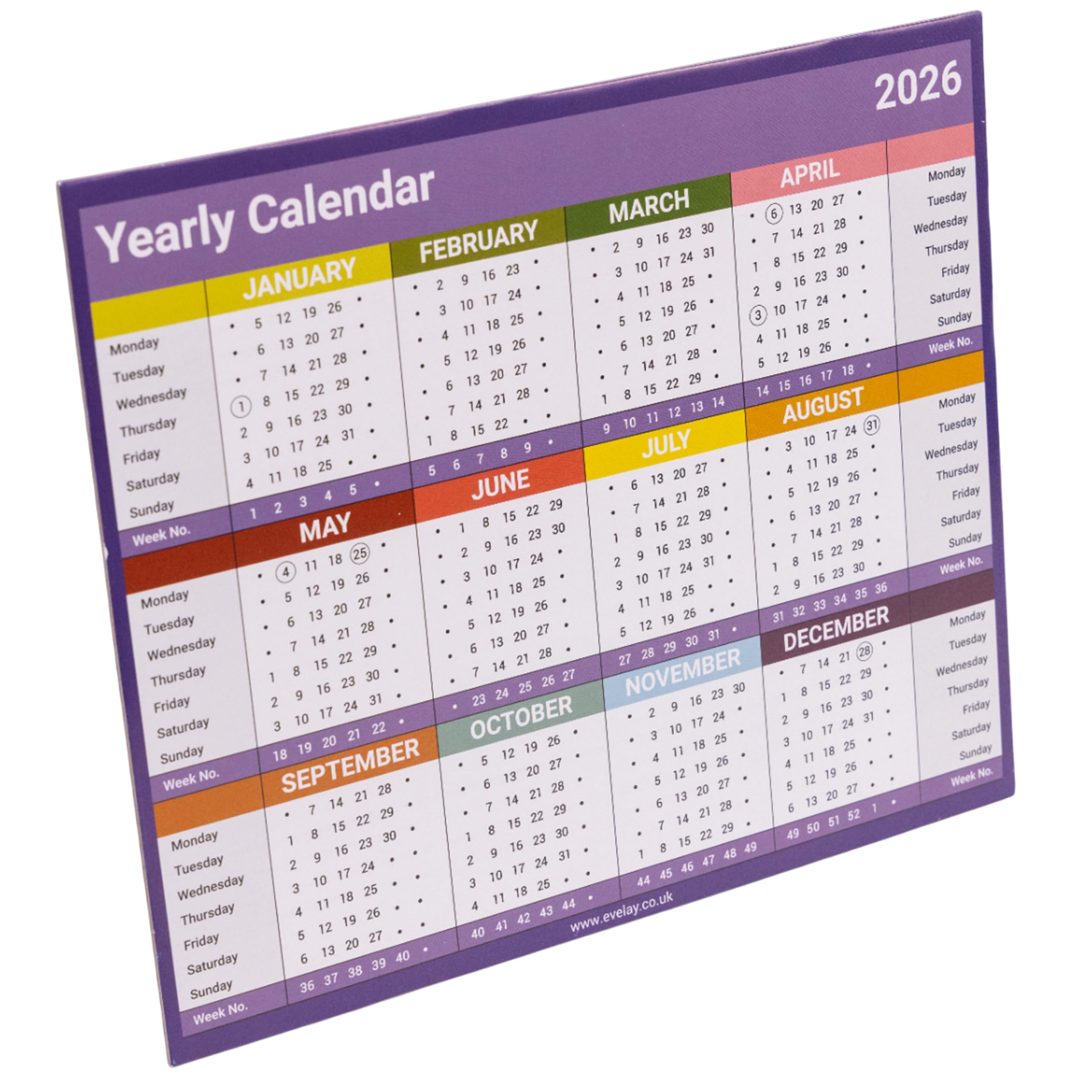 Evelay 2026 Year to View Stand Up Desktop Planner Calendar for Home Office and School Use 25cm x 20cm (Purple)