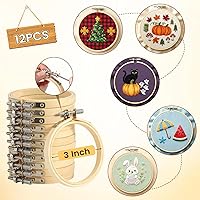 Vista 4 de BigOtters 12 aros de bordado de 3 pulgadas, anillo de aro ajustable de punto de cruz, círculo de bambú, al por mayor para adornos para el hogar
