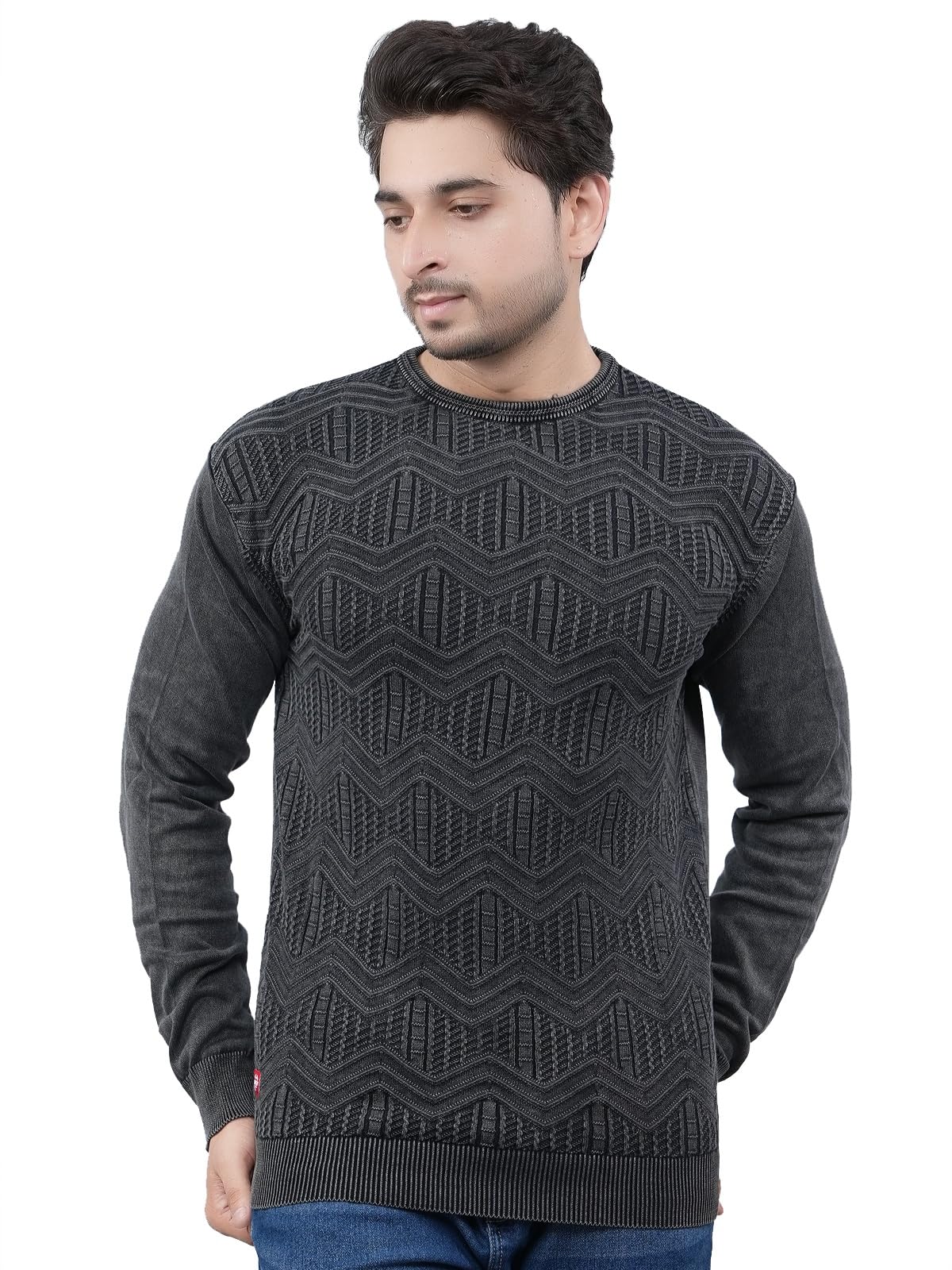 feverfew Stylish Mens White Sweater | Knitted Men's Sweater | Casual wear Sweater | Full Sleeves | Self Design | Round Neck-picture-4