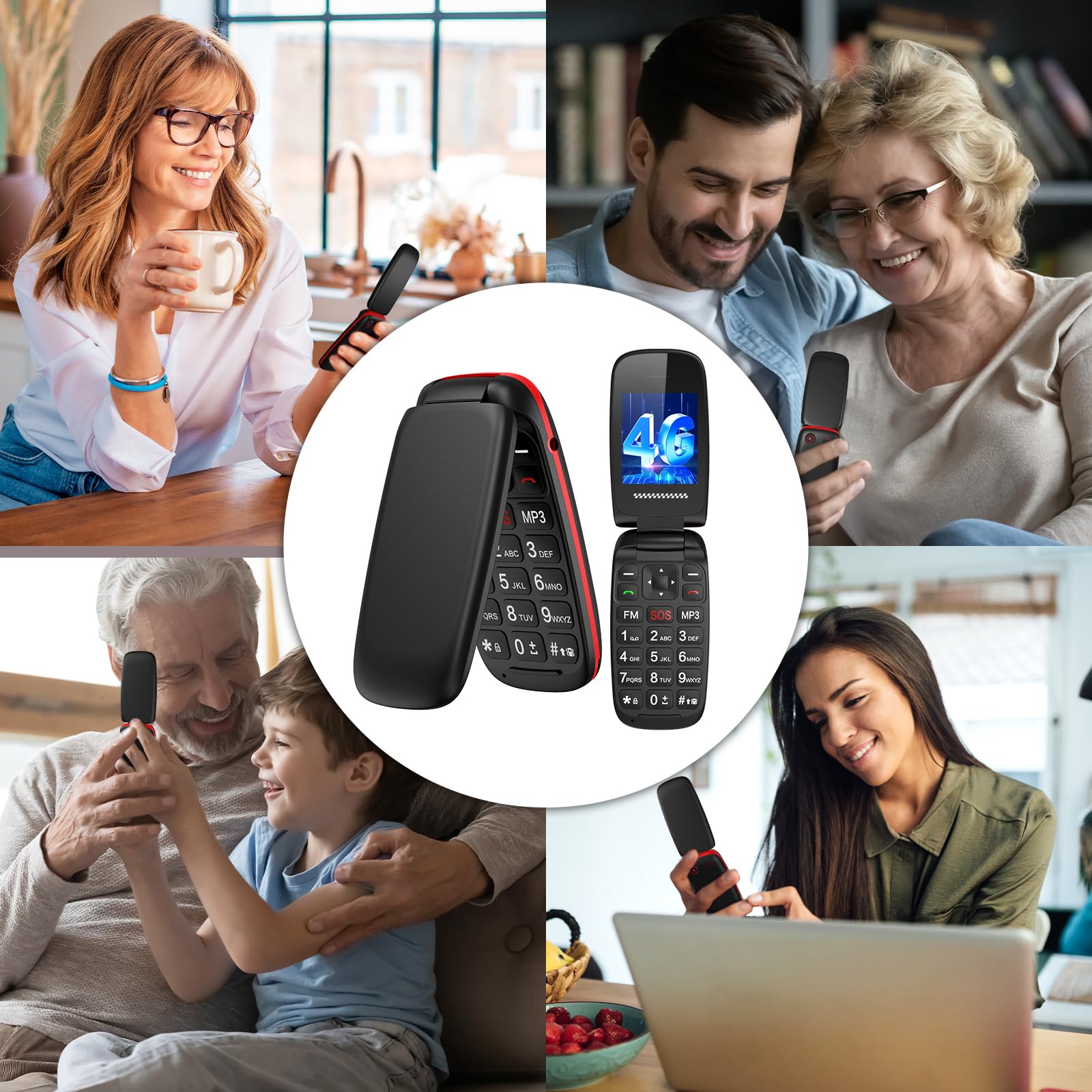 T341 4G Telefono Cellulare per Anziani, Flip Telefoni Cellulari Tasti Grandi, Volume alto, Funzione SOS, 1.77" Display, Chiamata Rapida, Torcia, 1000mAh Batteria, Senza Contratto