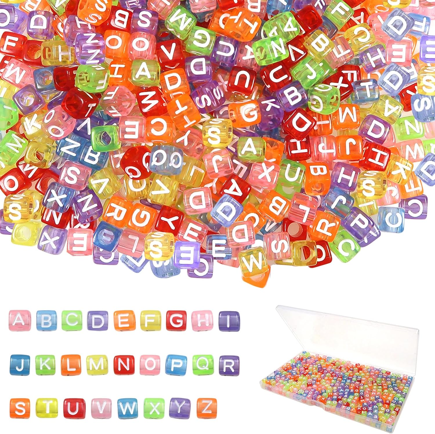 TOAOB 800pcs Letter Beads Transparent Acrylic Alphabet Beads Letter A to Z Cube Beads 6mm for DIY Jewelry Making Bracelets Necklaces Key Chains