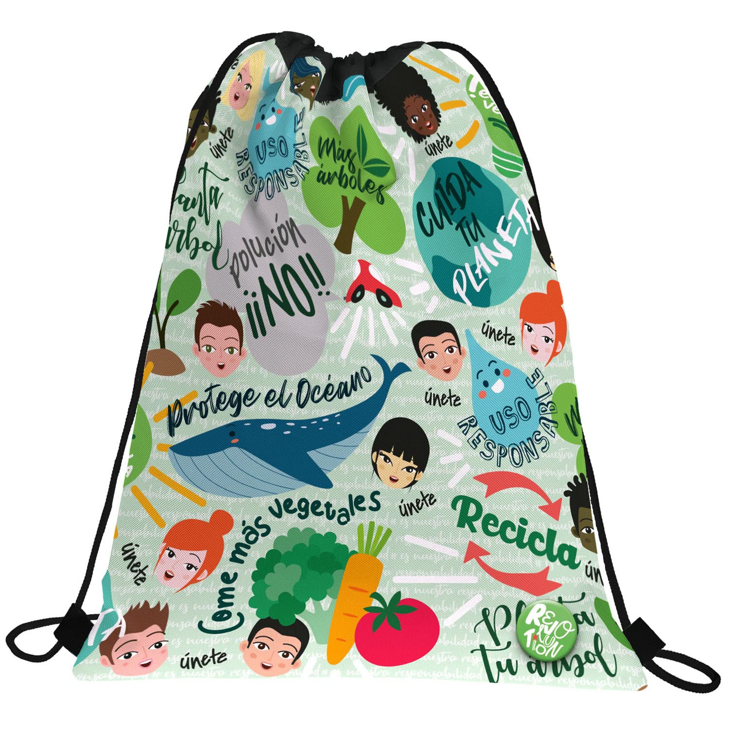 Grafoplás 37610595. Flat Backpack Bag Strings, Outer Pocket, 36x47cm, Green Collection, Revolution, multicoloured, 36x47cm, School, Multicoloured, 36x47cm, School