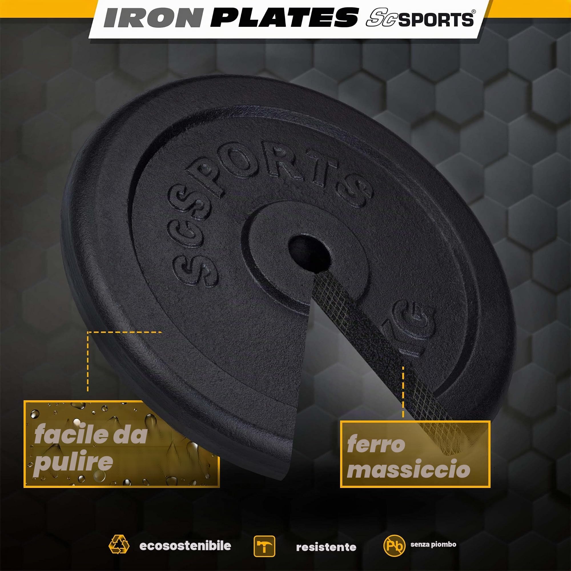 ScSPORTS® Dischi Pesi - Set da 2/4/5/10/15/20 kg, Ghisa, Ø 30/31mm, Nero - Weight Plates, Piastre, Bilanciere, Manubri, Palestra da Casa, Fitness, Allenamento (20 kg (8X 2.5))