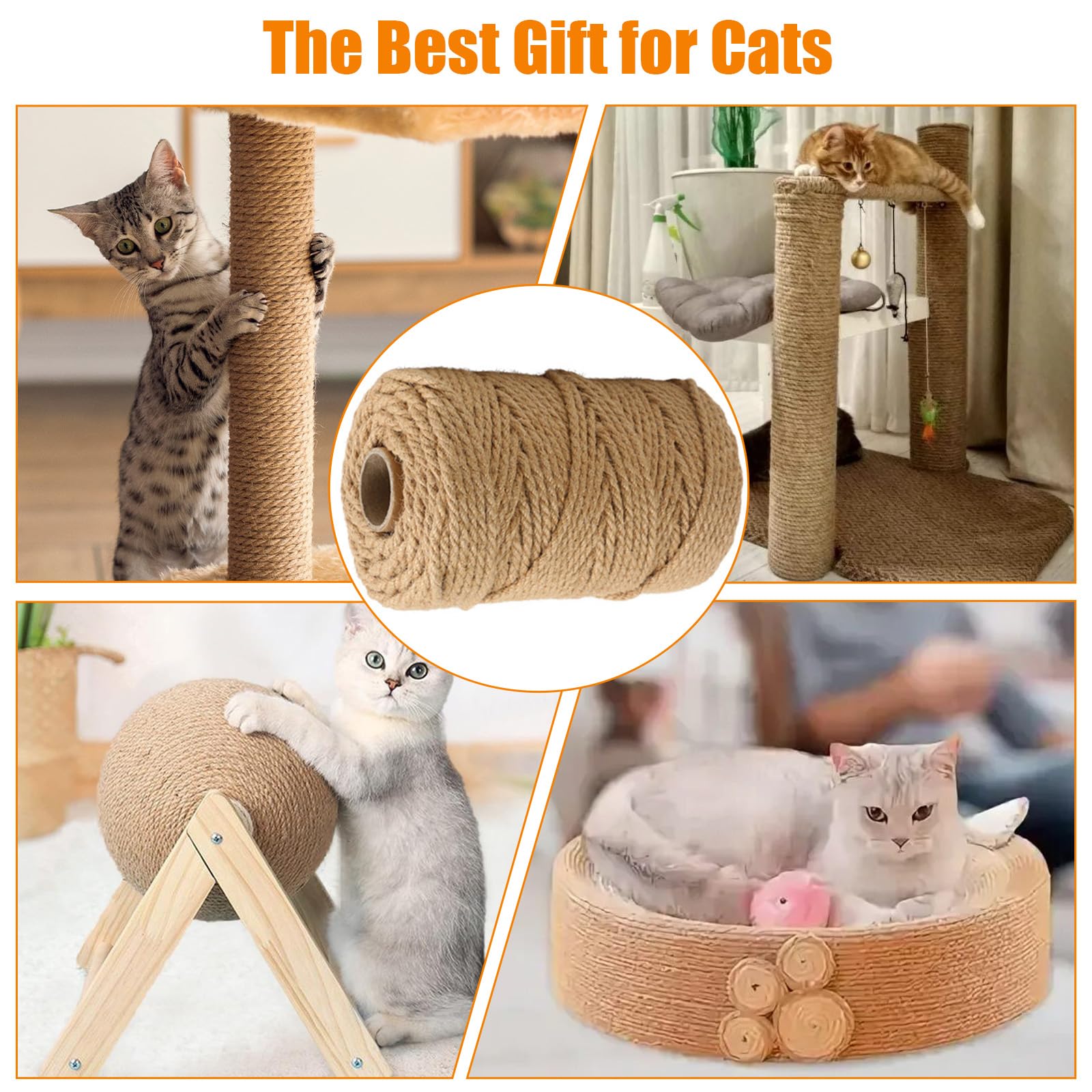 Corda Tiragraffi Gatti 60m x 6mm, Spago Juta Naturale, Accessori Pilastro Scratching Gatto per Riparazione Sostituzione Pad Graffiare Gattino,Decoración Casa,Decorazione Giardino,Fai Da Te,Artigianato