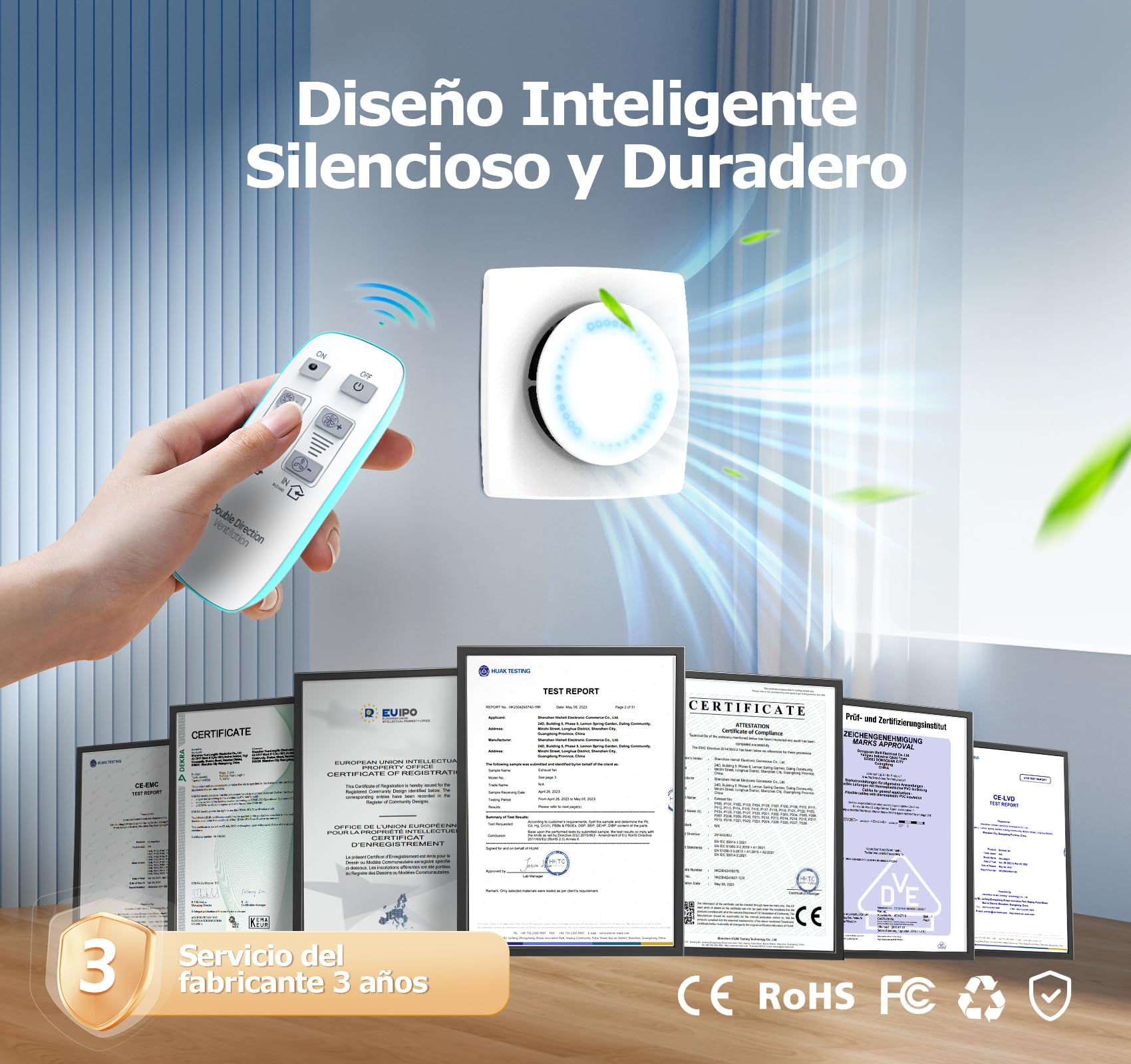 Extractor de Baño 100mm, Bidireccional, 6 Velocidades con Luz Indicadora, Función de Memoria, Ventilador Extractor de Aire con Control Remoto, Motor DC Sin Escobillas Silencioso Extractor Baño