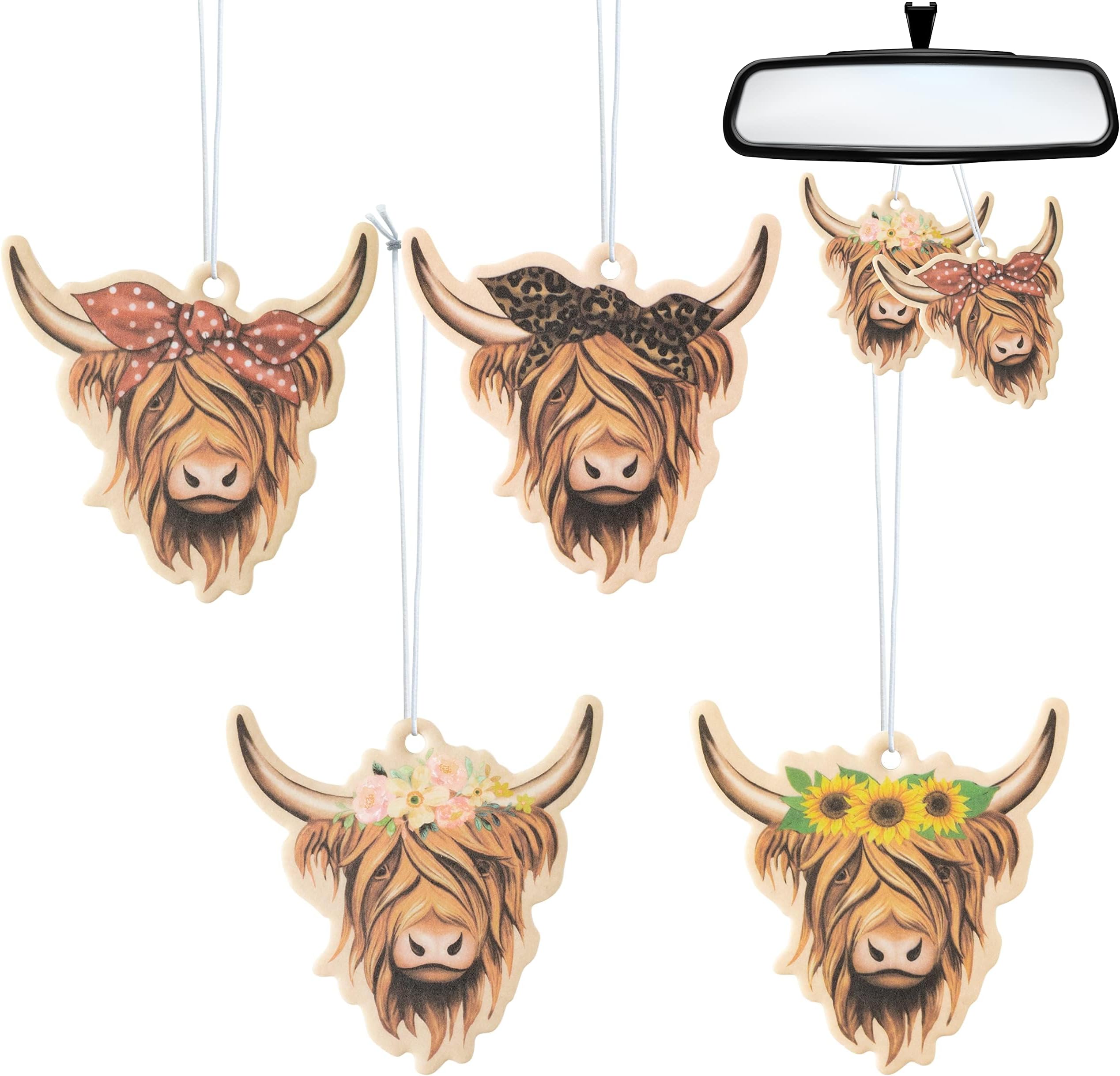 ANGOLIO 4Pcs Highland Cow Air Freshener Car Hanging Gifts for Women Funny Highland Cow Print Car Accessories Hanging Ornament Vent Decoration Aromatic for Party Supplies Cute Aromatic Accessories