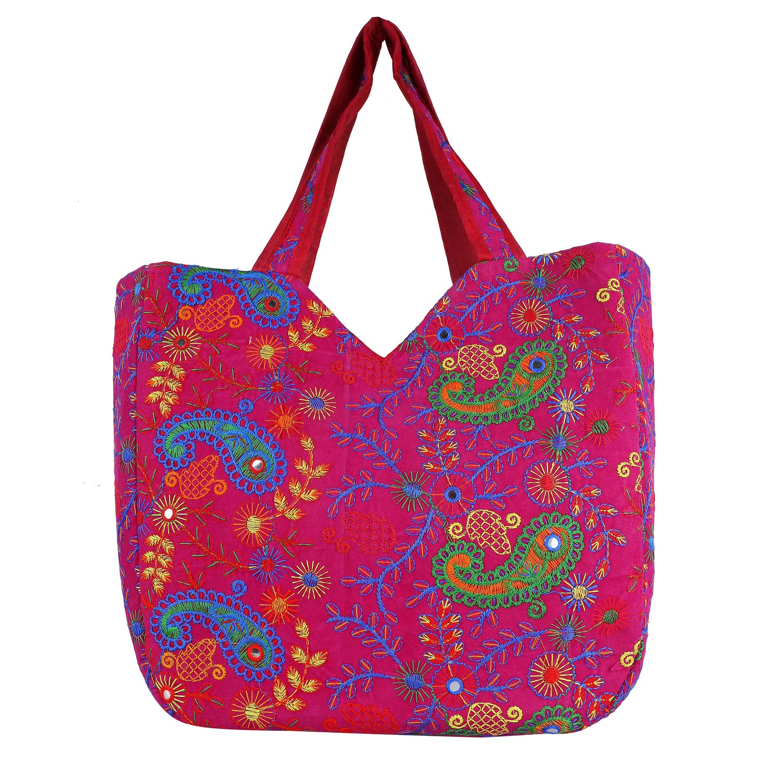 Craft Trade Pink Tote Bags for Women Big Size Stylish Rajasthani Embriodery Mirror Work Ethnic Cotton Boho Handbag with Zipper Closure Shoulder Bags for Girls (B09PDVQMBZ) Amazon Price History, Amazon Price Tracker