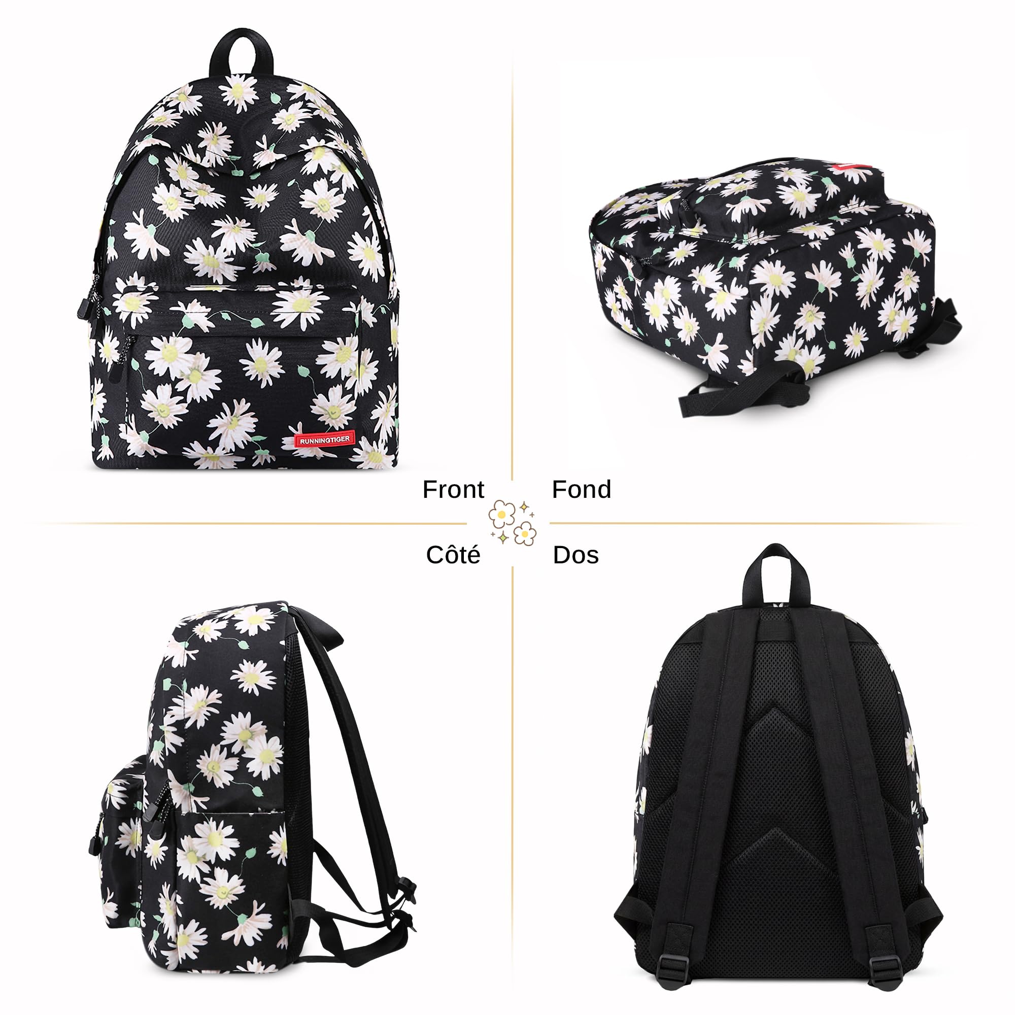 Sac à Dos Mode Cartable Filles College Sacs D'école Scolaire pour Ado Enfant Sac a Dos pour Ordinateur Portable Femme Loisir Sac de Voyage Floral