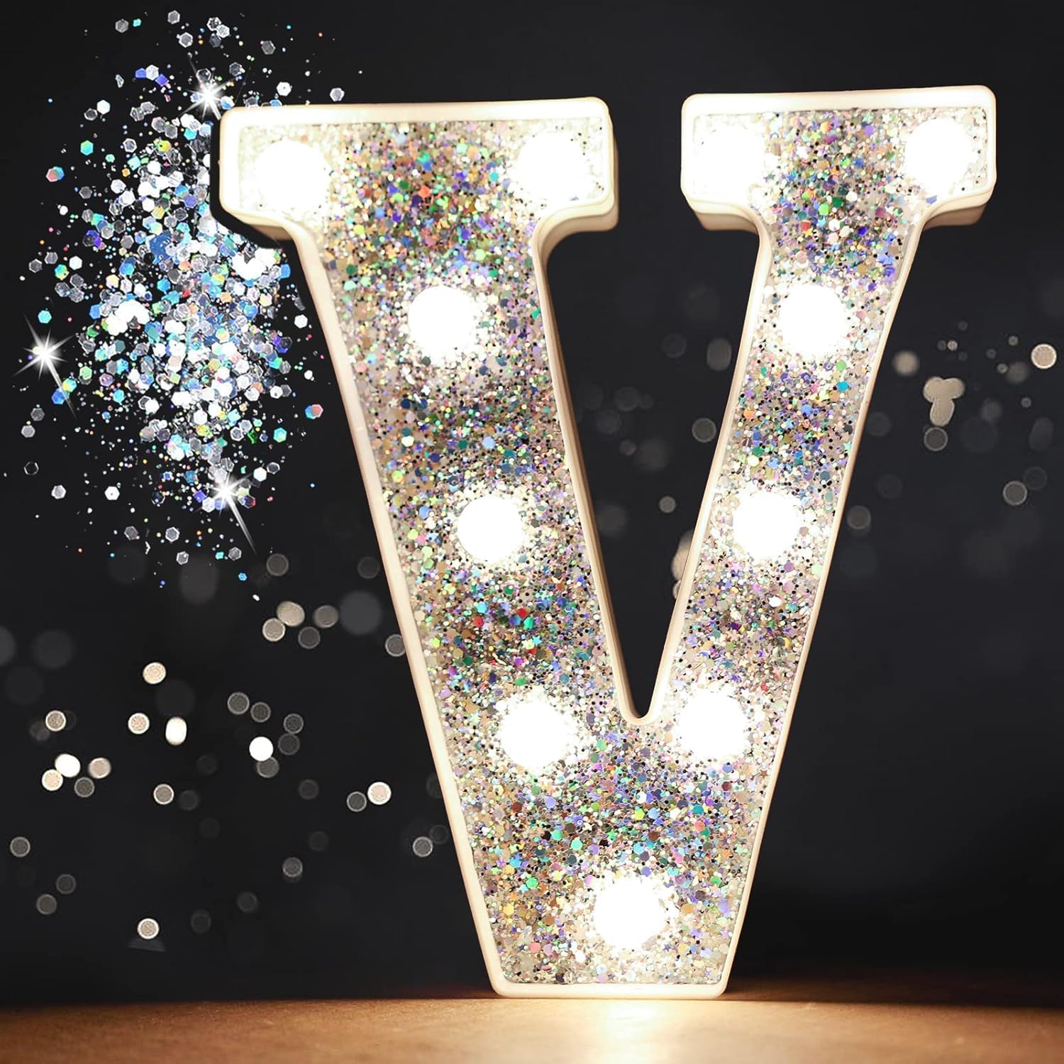 Jemnpela LED Marquee Letter Number Sign Lights Glitter Light Up Alphabet Figure Night Light for Birthday Party Wedding Home Bar Holiday Wall Decoration
