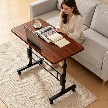 Height Adjustable Mobile Standing Desk with Lockable Wheels and Tablet Slot