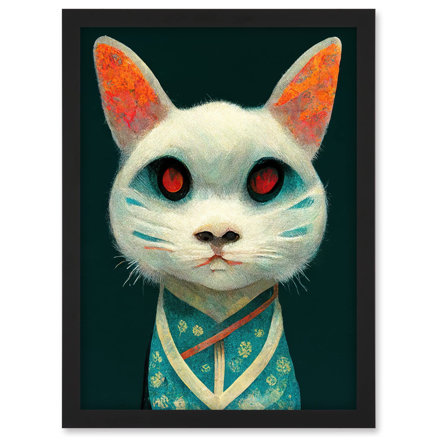 Doppelganger33 LTD Nihonga Kimono Cat Japanese Illustration Artwork Framed A3 Wall Art Print