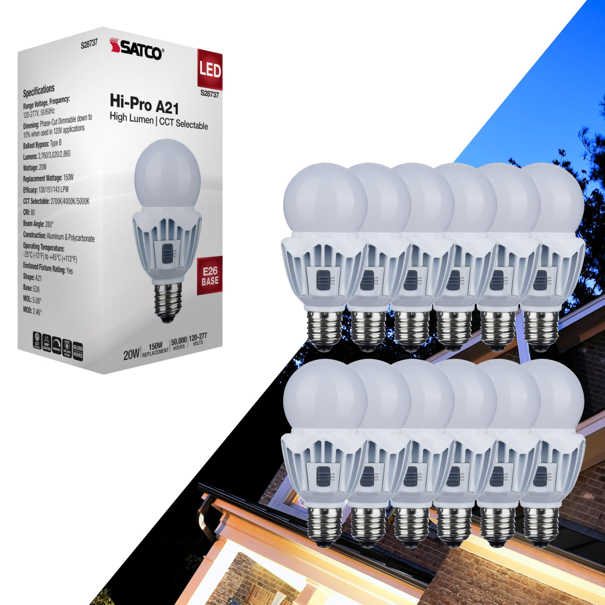 【vic7a】アマテラス20w 2灯セット Satco 12 Pack S28737 20W LED A21 Light Bulb, High Lumen Output