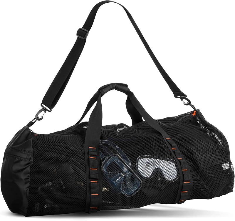 Bolsa de lona grande de malla de 90 l y 29 pulgadas para buceo, esnórquel y deportes acuáticos | Malla de secado rápido, capacidad de 30 lb, bolsillo resistente al agua y paneles reforzados para natación, buceo, playa, pileta y equipo de viaje