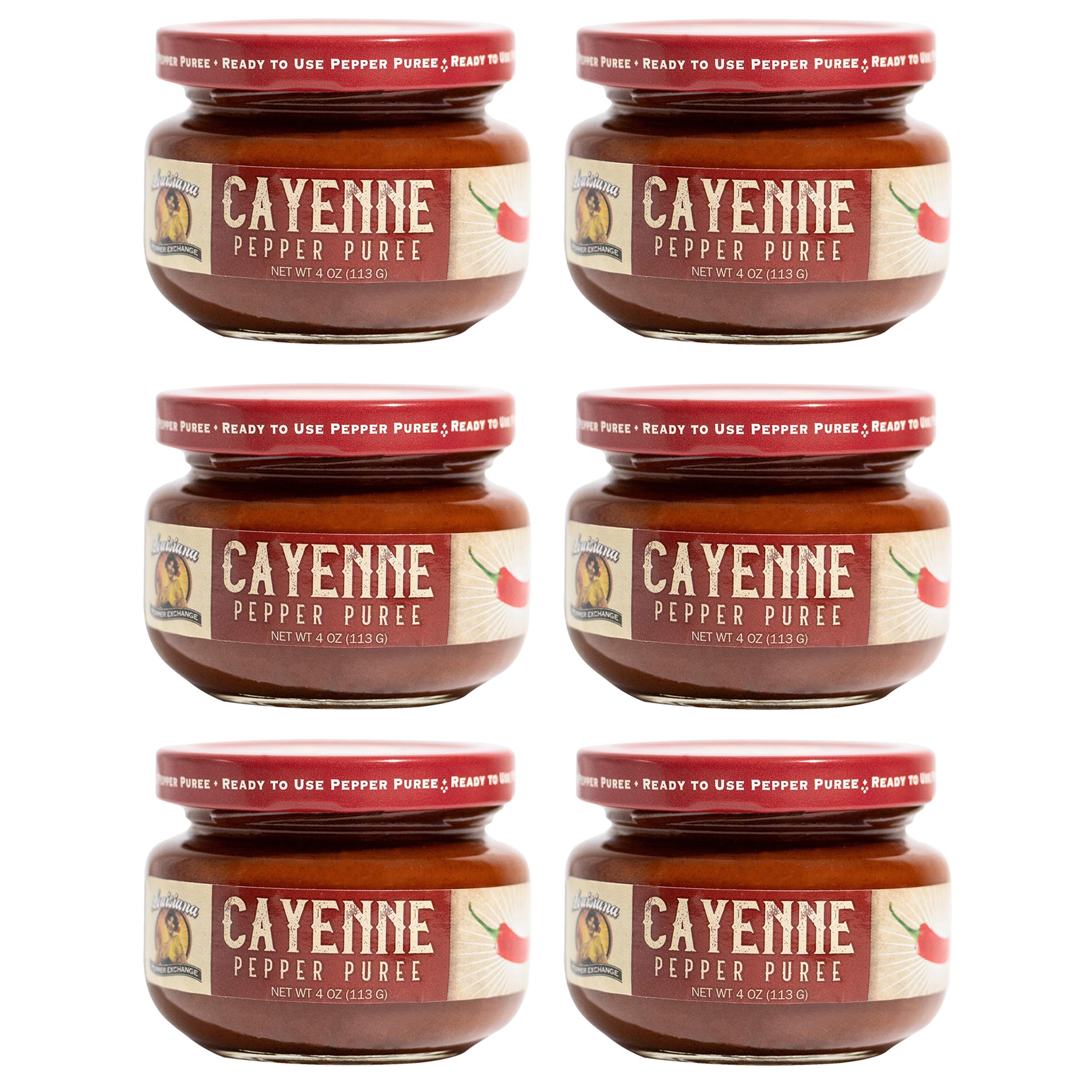 Louisiana Pepper ExchangeRed Cayenne Pepper Puree Sauce, Authentic Flavor, Cajun Creole Seasoning, Plant-Based, Gluten-Free, Replaces Fresh Peppers and Cayenne Pepper Powder, 6-Pack